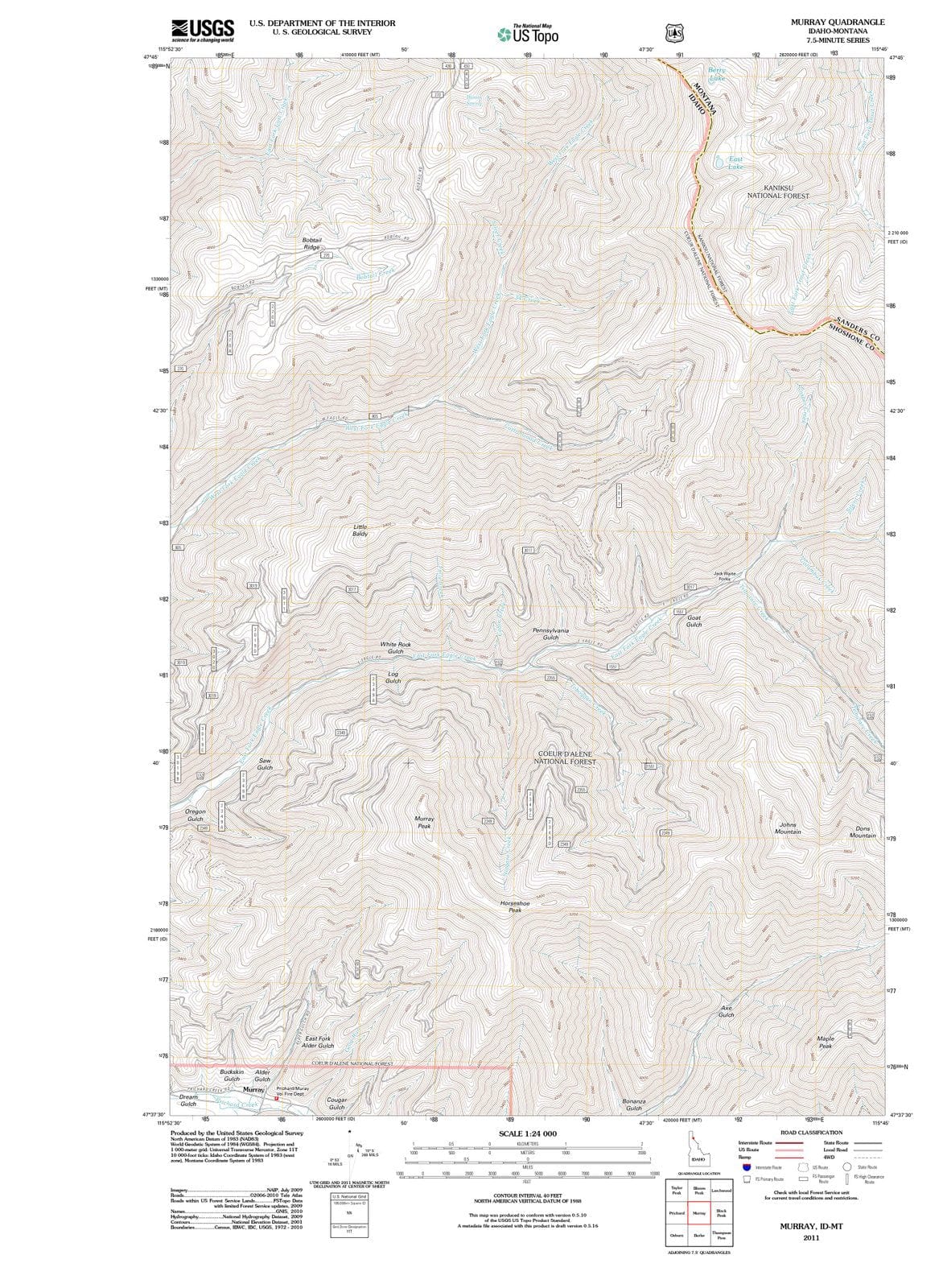 2011 Murray, ID - Idaho - USGS Topographic Map