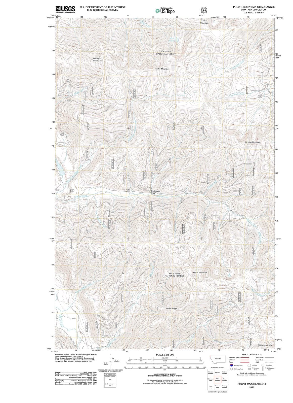 2011 Pulpit Mountain, MT - Montana - USGS Topographic Map