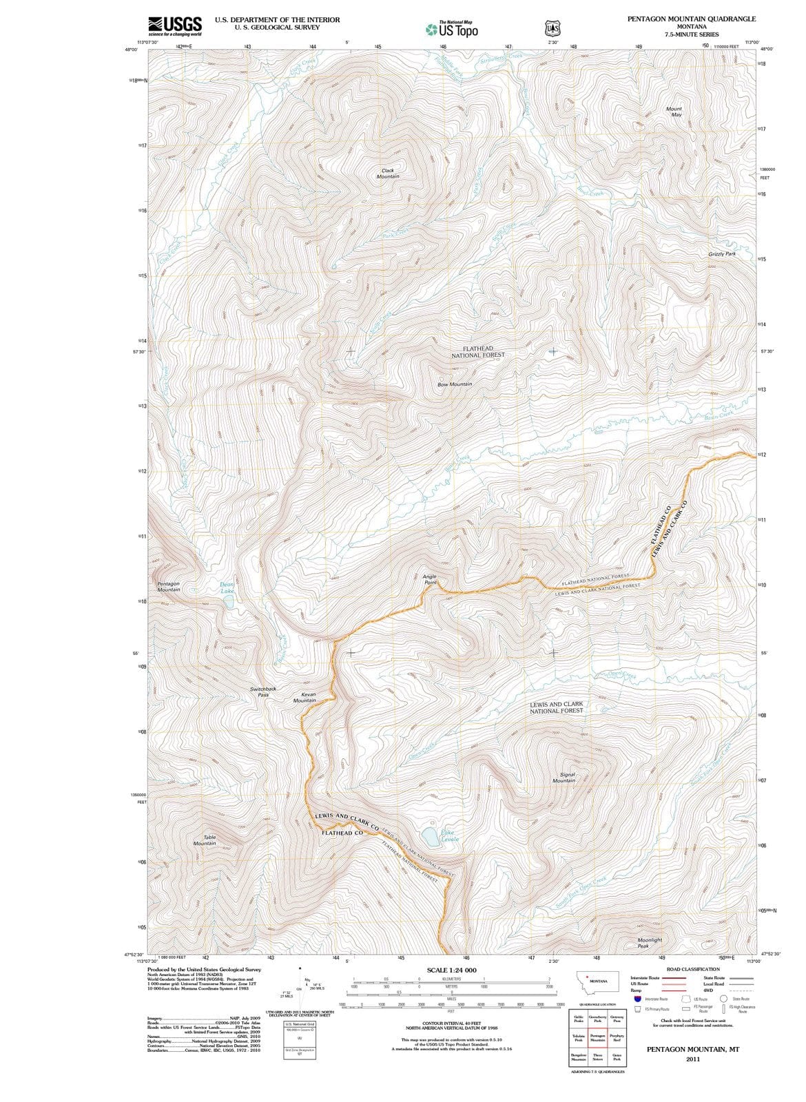 2011 Pentagon Mountain, MT - Montana - USGS Topographic Map