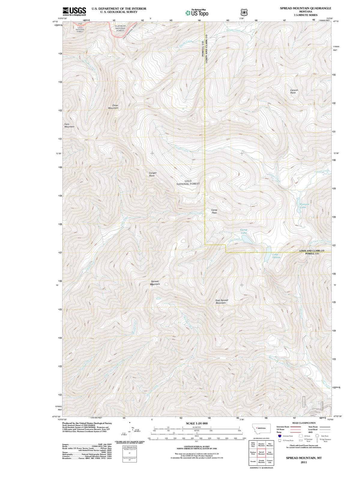 2011 Spread Mountain, MT - Montana - USGS Topographic Map