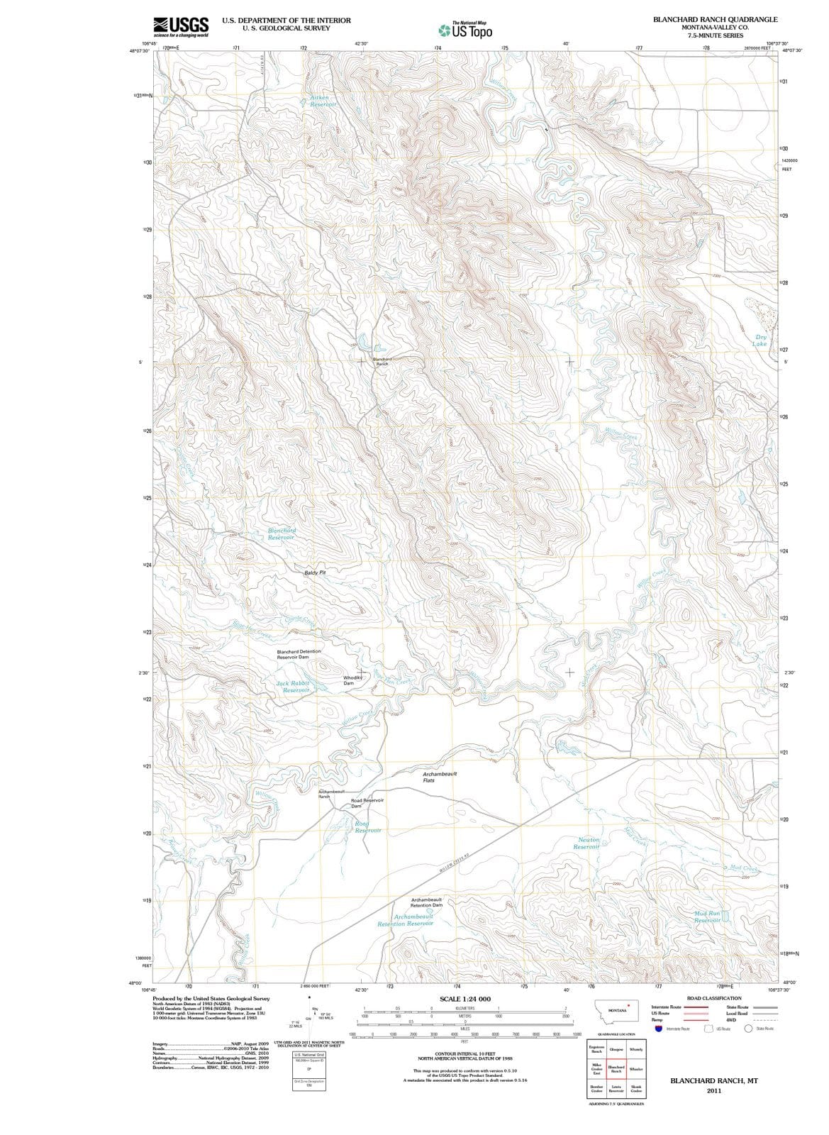 2011 Blanchard Ranch, MT - Montana - USGS Topographic Map