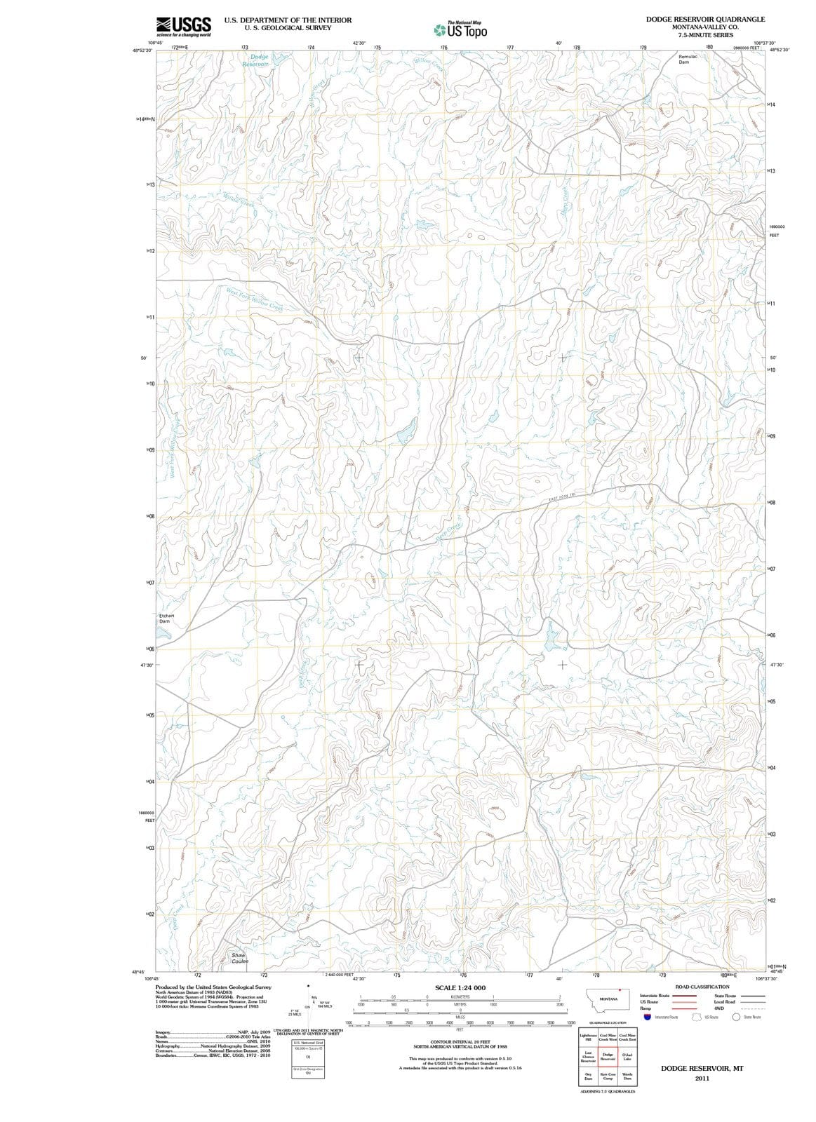 2011 Dodge Reservoir, MT - Montana - USGS Topographic Map
