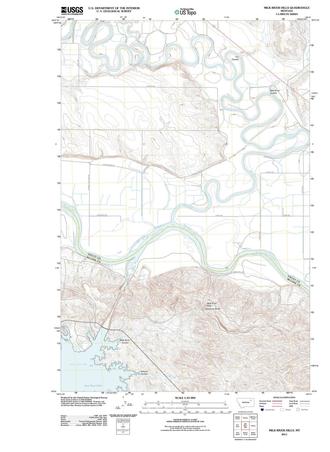 2011 Milk River Hills, MT - Montana - USGS Topographic Map