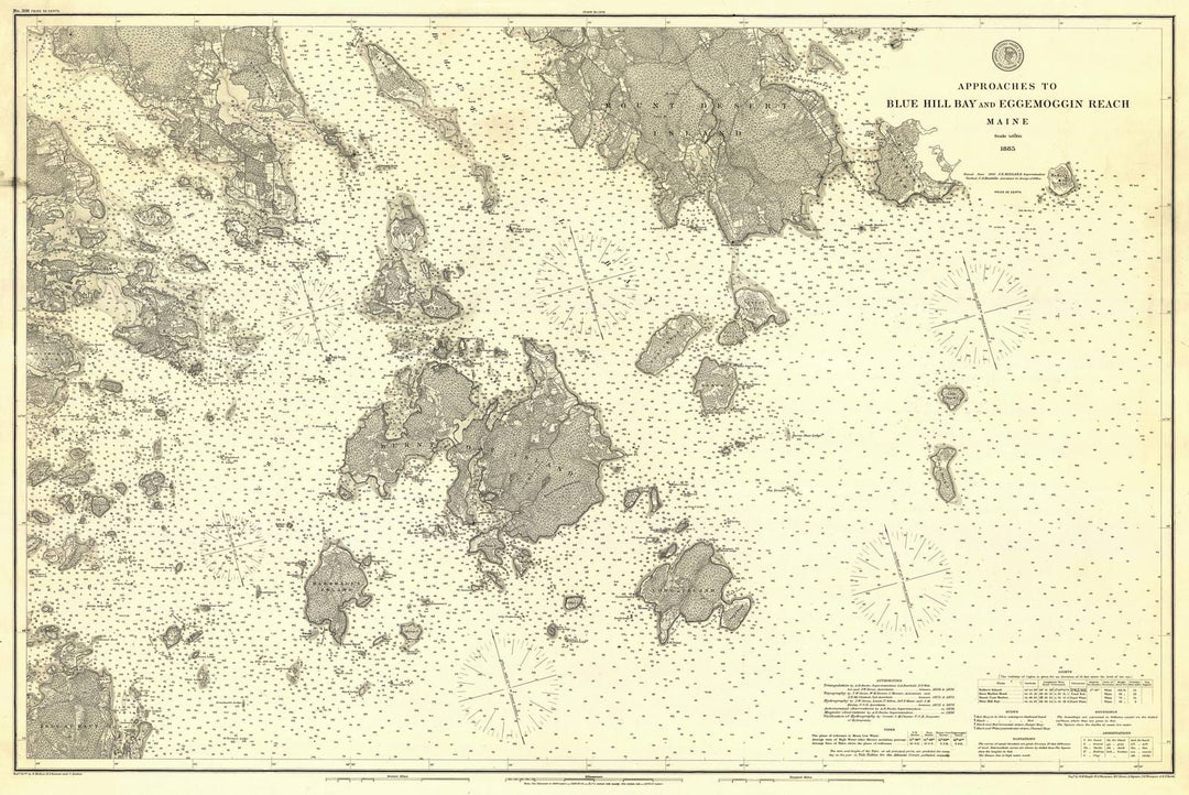 Historic Nautical Map - Approaches To Blue Hill Bay And Eggemoggin Reach Maine, 1885 NOAA Chart - Vintage Wall Art