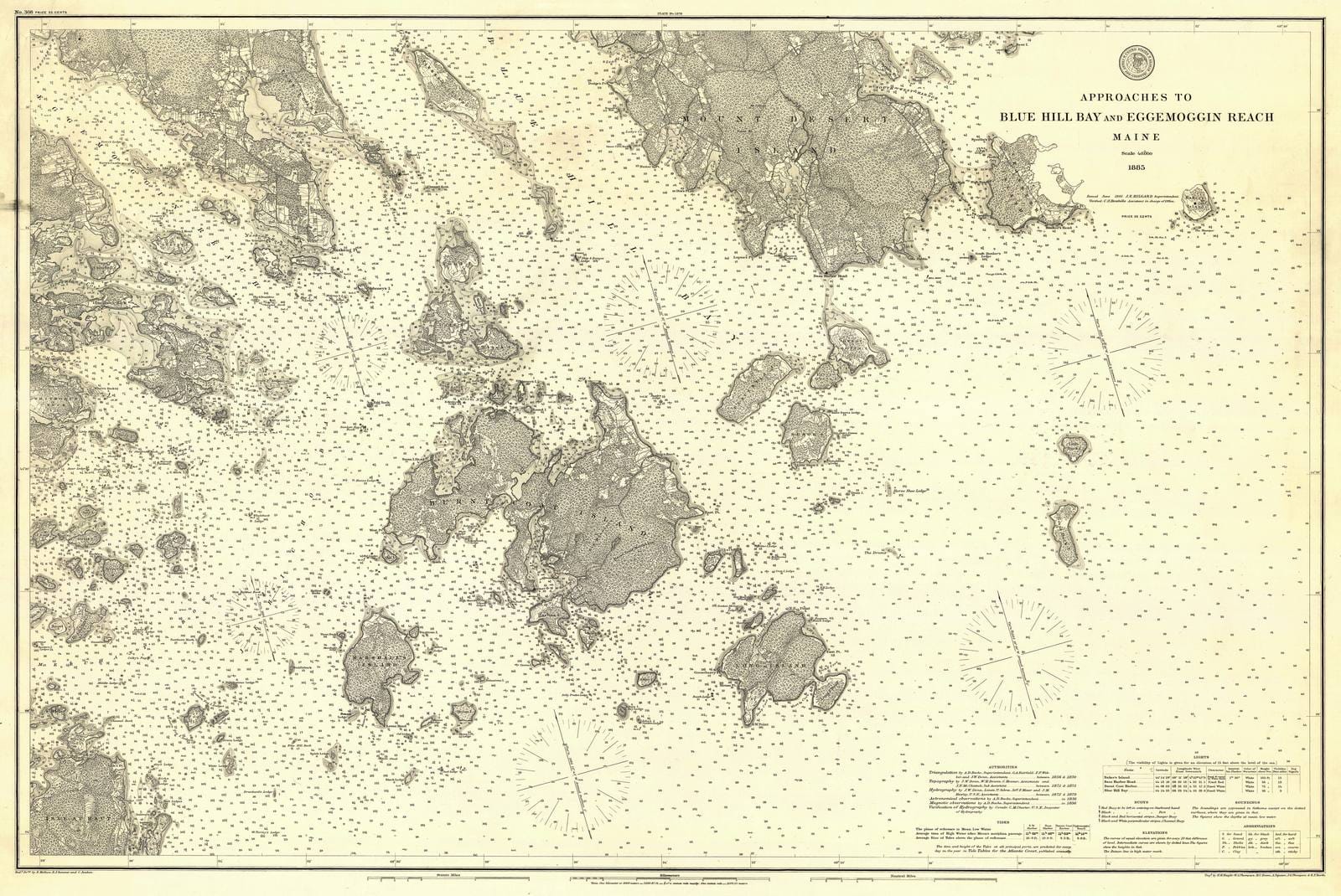 Historic Nautical Map - Approaches To Blue Hill Bay And Eggemoggin Reach Maine, 1885 NOAA Chart - Vintage Wall Art