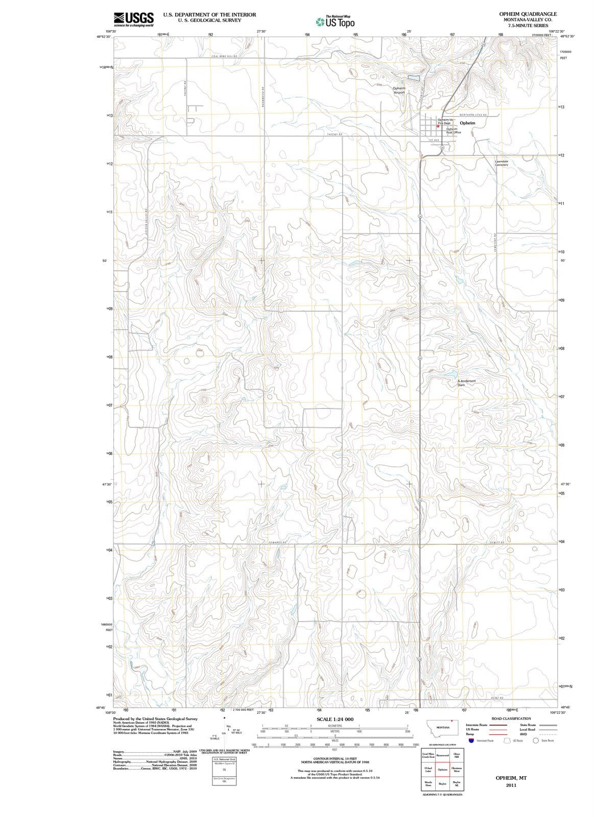 2011 Opheim, MT - Montana - USGS Topographic Map