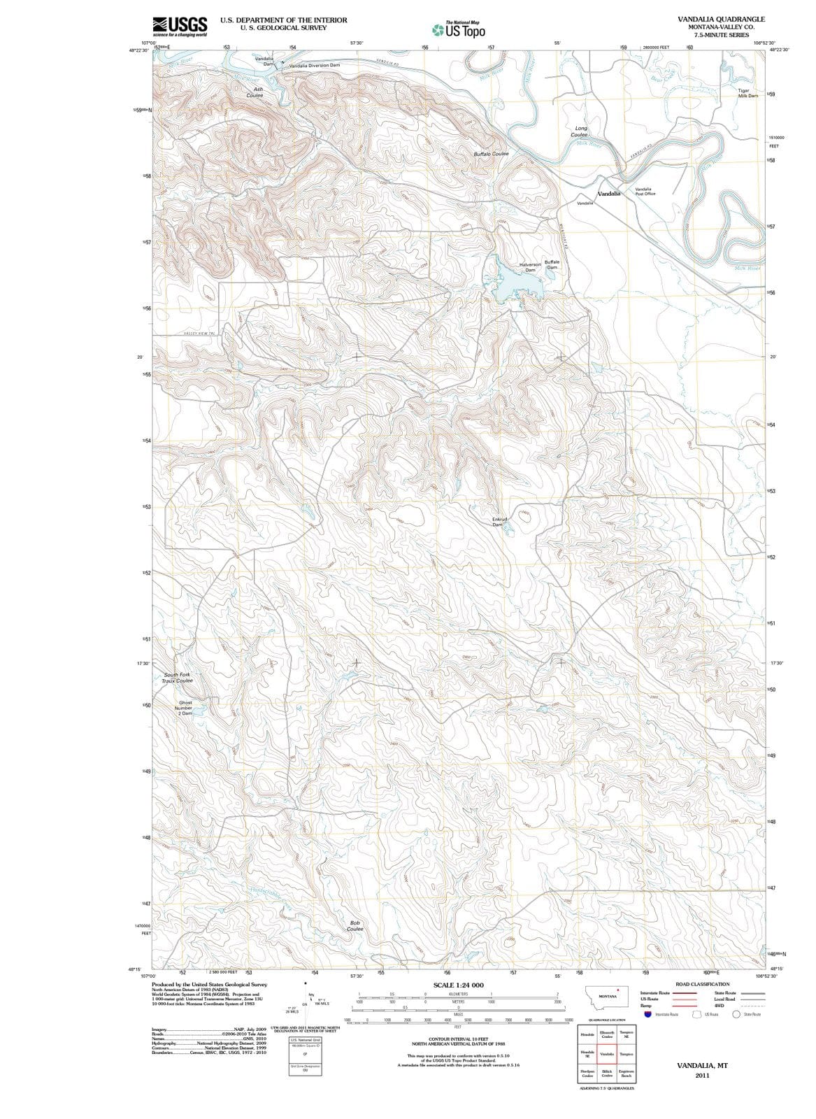 2011 Vandalia, MT - Montana - USGS Topographic Map