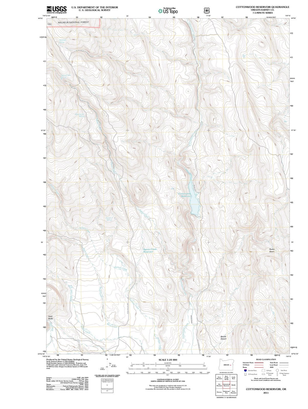 2011 Cottonwood Reservoir, OR - Oregon - USGS Topographic Map
