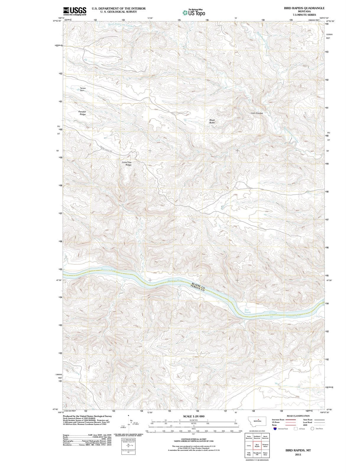 2011 Bird Rapids, MT - Montana - USGS Topographic Map