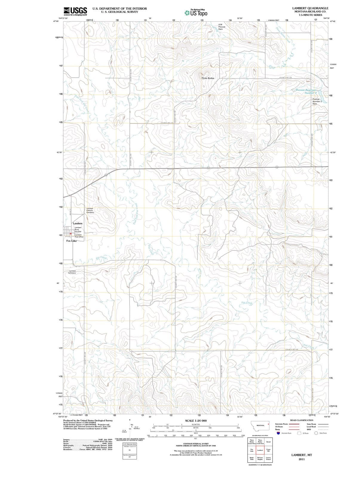 2011 Lambert, MT - Montana - USGS Topographic Map