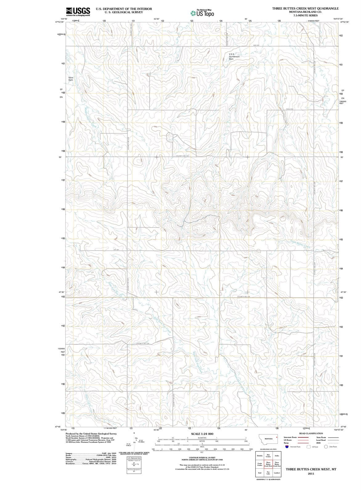 2011 Three Buttes Creek West, MT - Montana - USGS Topographic Map