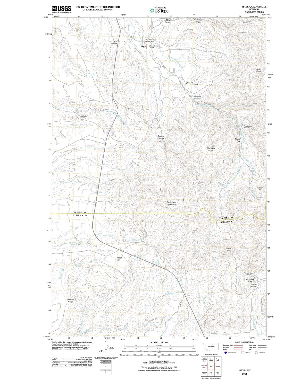 2011 Hays, MT - Montana - USGS Topographic Map