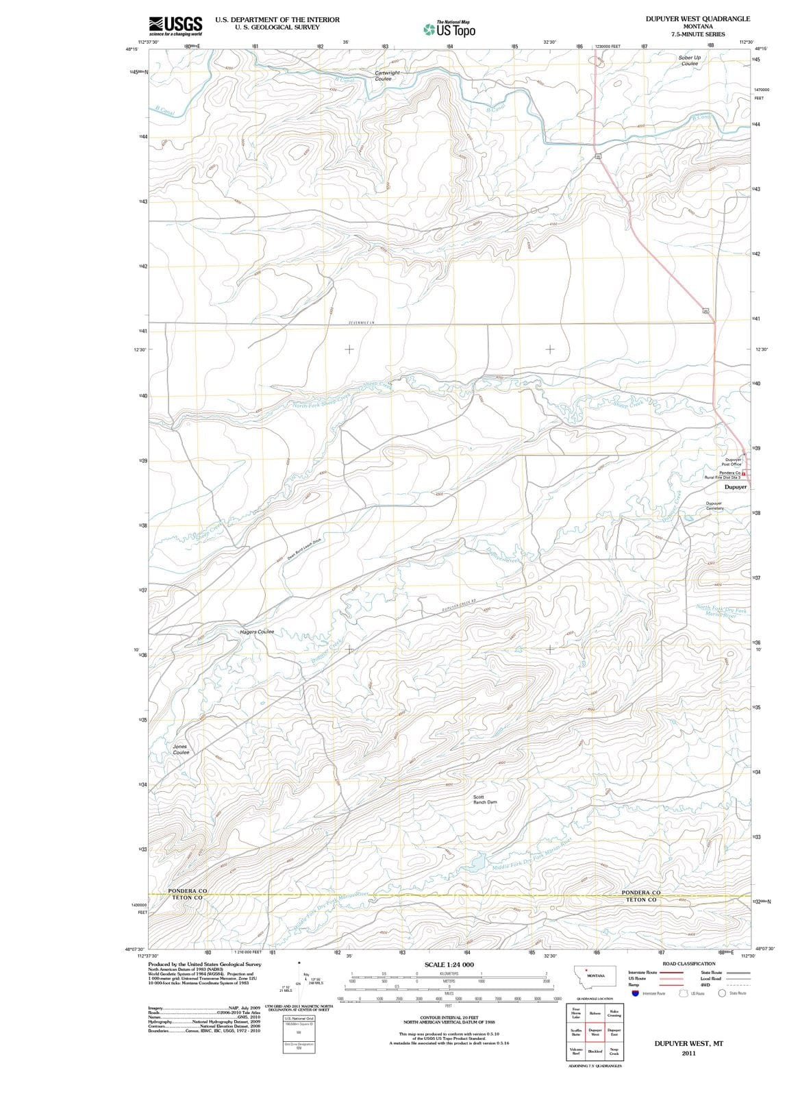 2011 Dupuyer West, MT - Montana - USGS Topographic Map