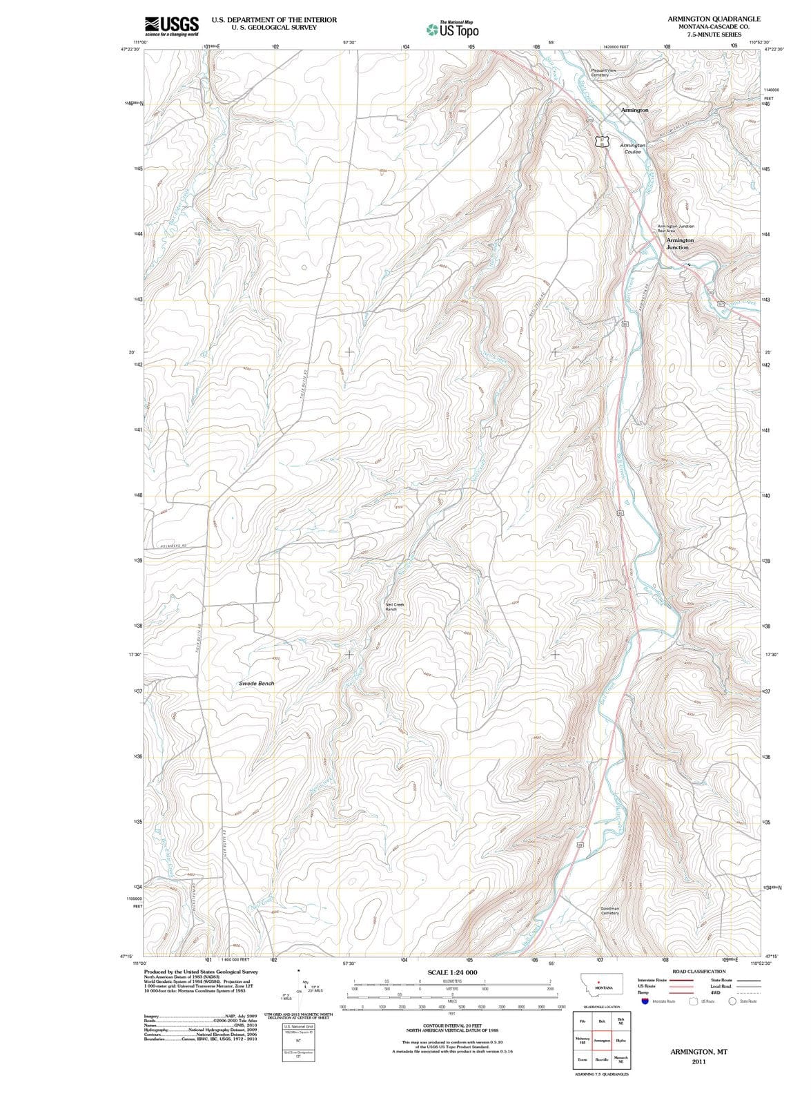 2011 Armington, MT - Montana - USGS Topographic Map