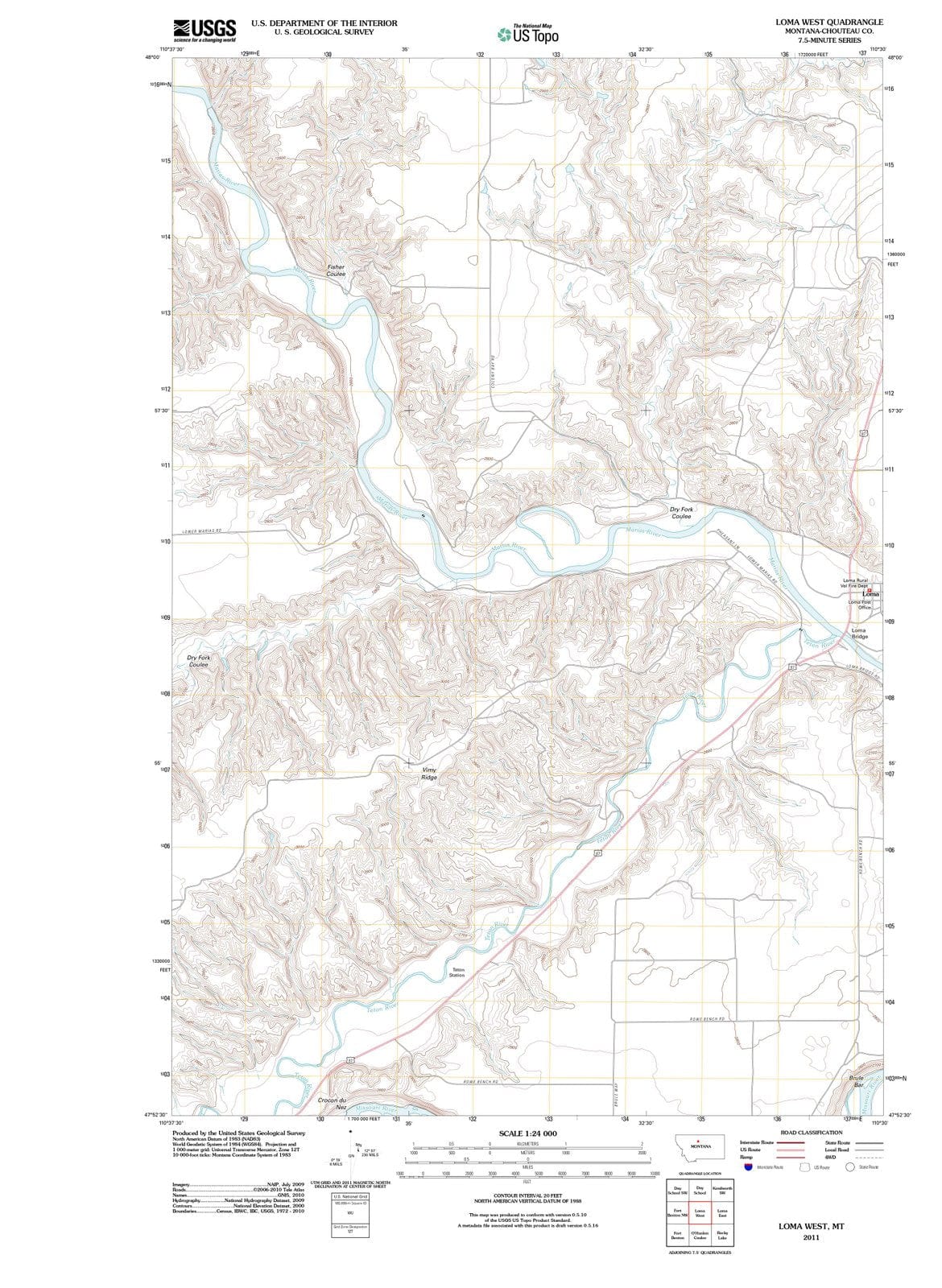 2011 Loma West, MT - Montana - USGS Topographic Map