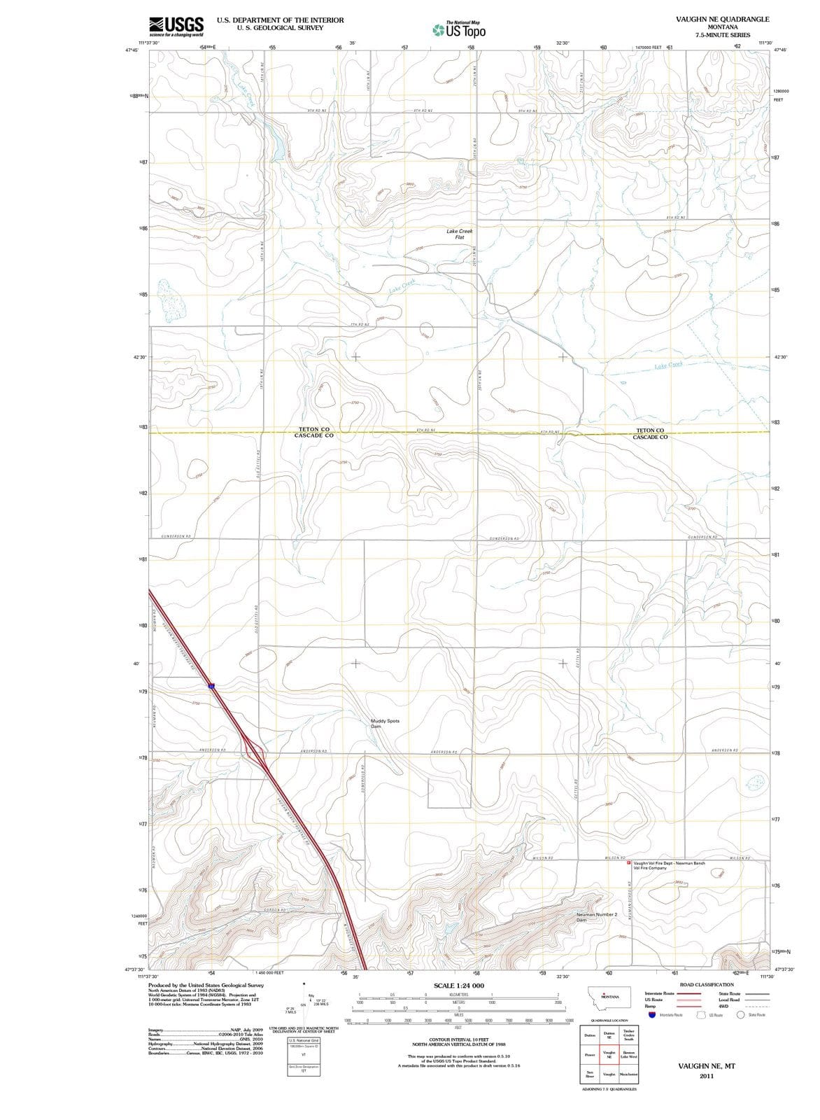 2011 Vaughn, MT - Montana - USGS Topographic Map