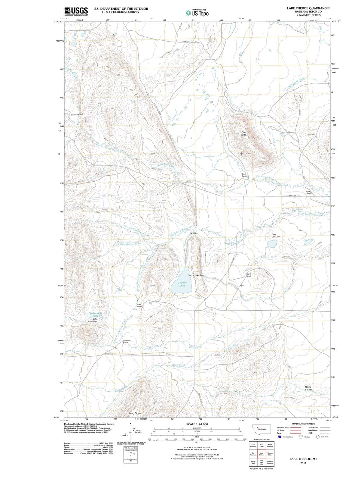 2011 Lake Theboe, MT - Montana - USGS Topographic Map