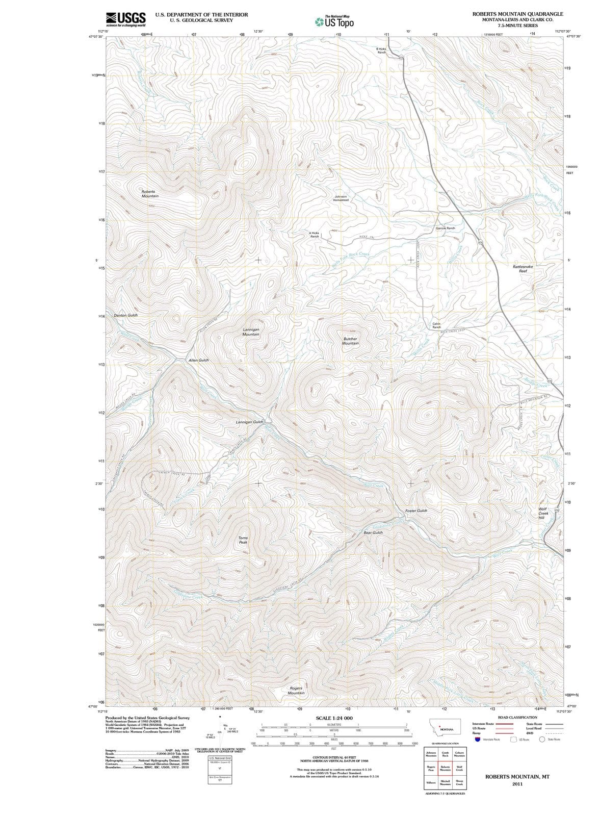 2011 Roberts Mountain, MT - Montana - USGS Topographic Map