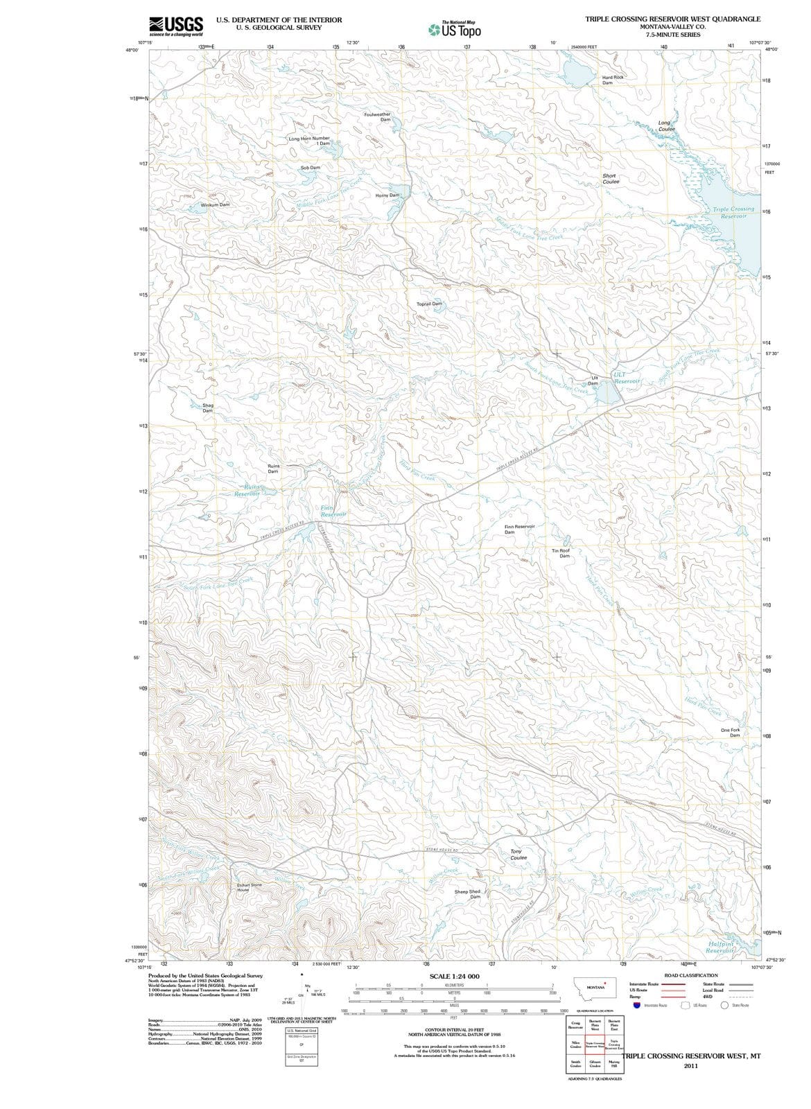 2011 Triple Crossing Reservoir West, MT - Montana - USGS Topographic Map