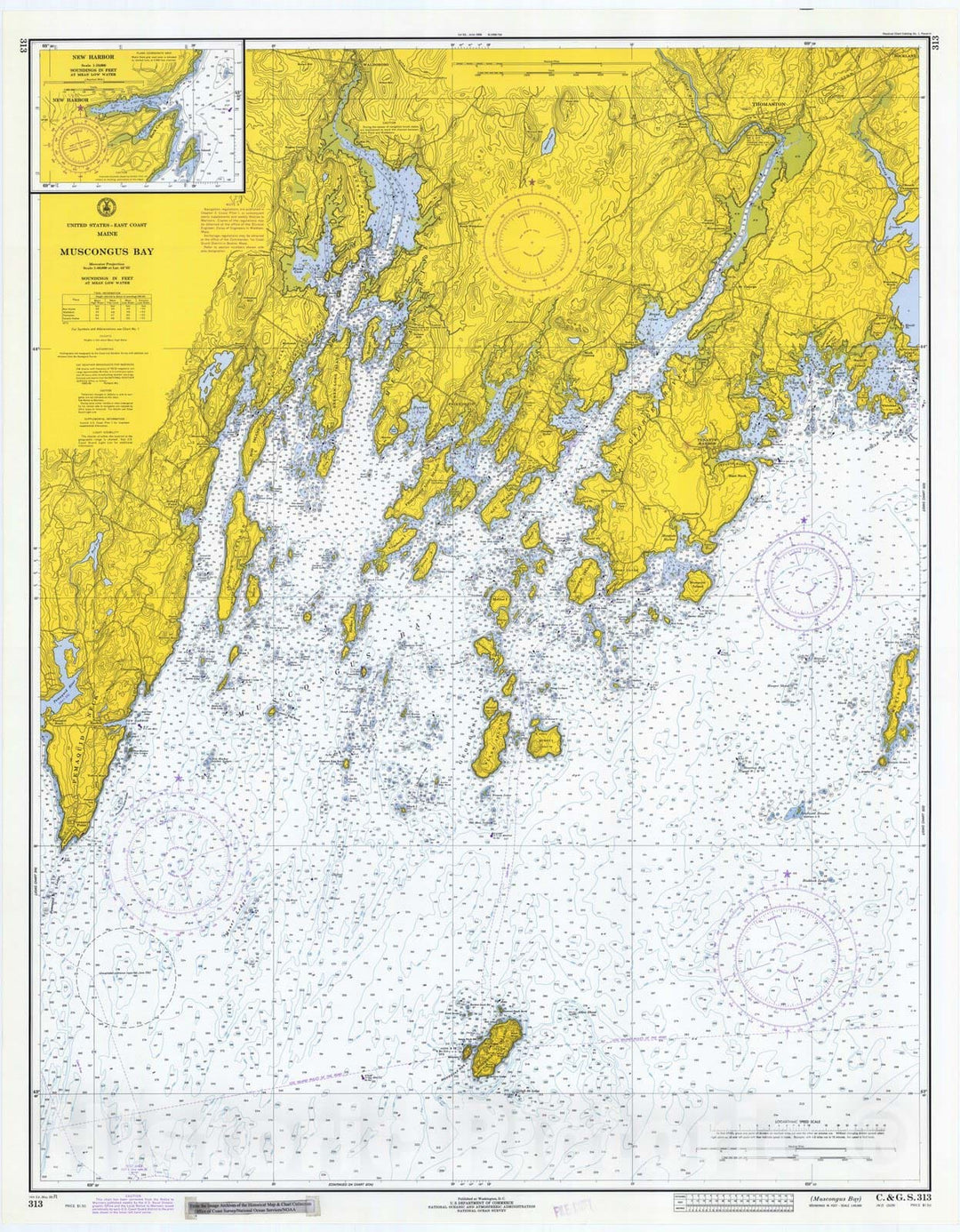 Historic Nautical Map - Muscongus Bay, 1971 NOAA Chart - Vintage Wall Art