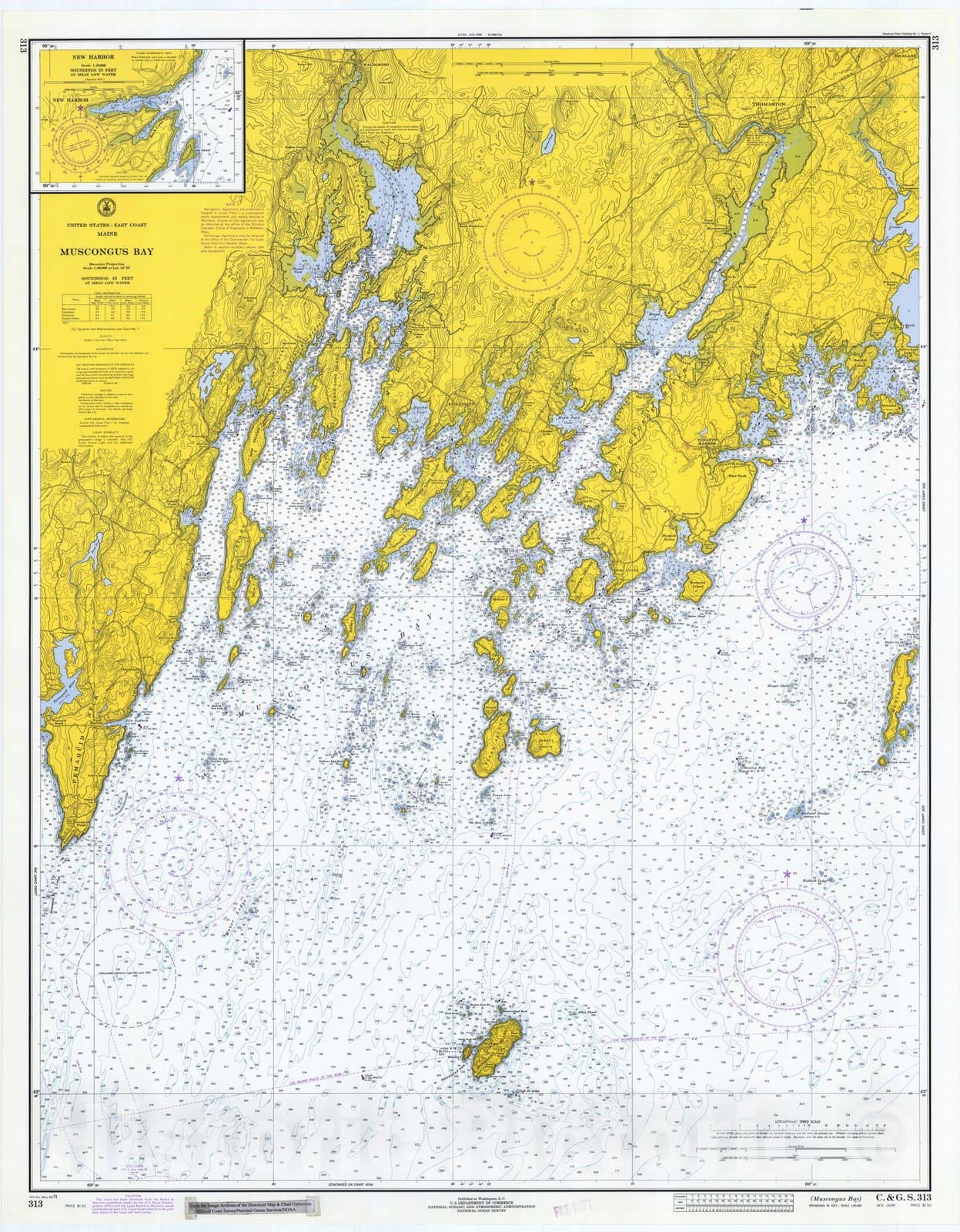 Historic Nautical Map - Muscongus Bay, 1971 NOAA Chart - Vintage Wall Art