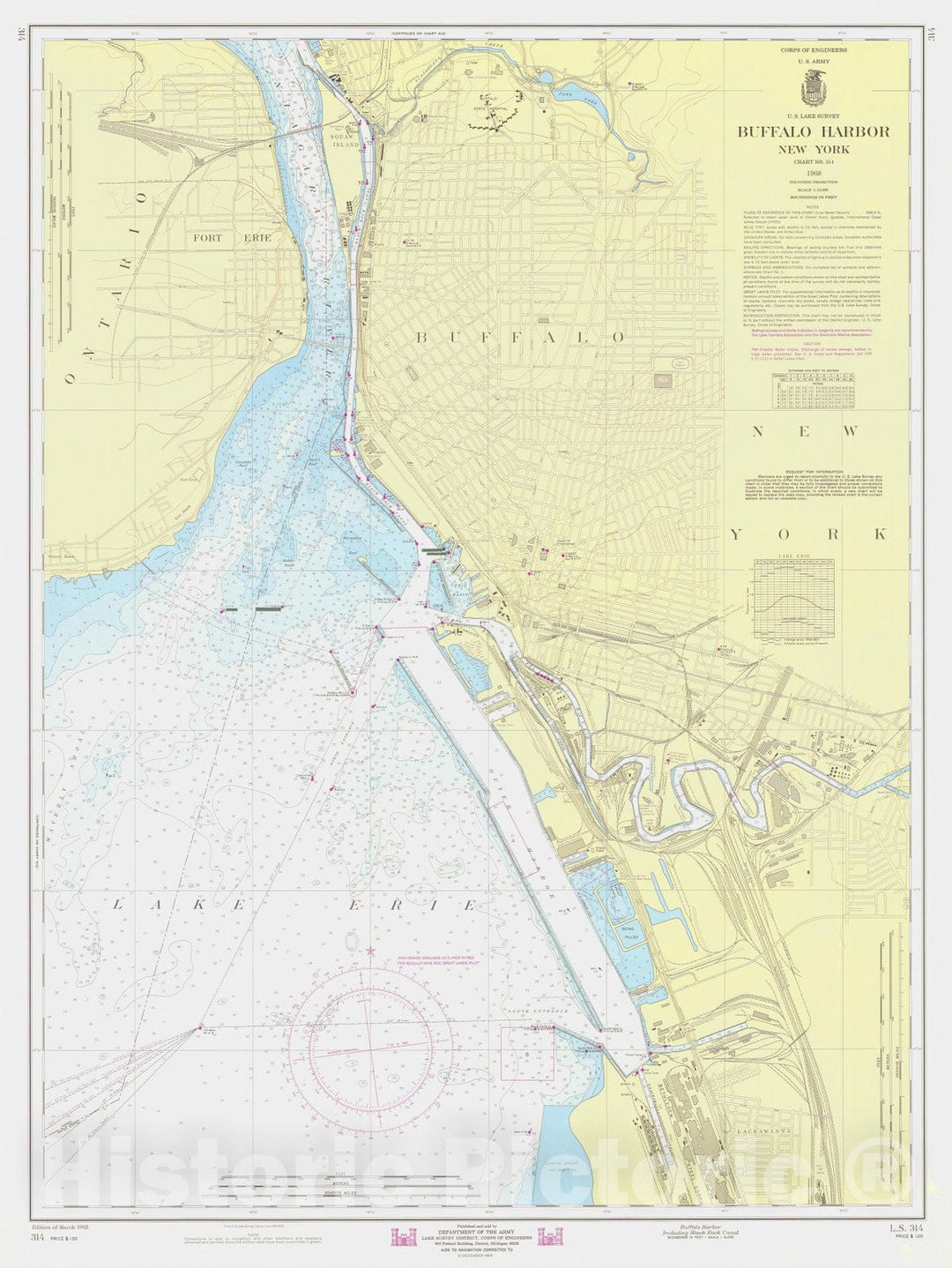 Historic Nautical Map - Buffalo Harbor Including Black Rock Canal, 1968 NOAA Chart - Vintage Wall Art