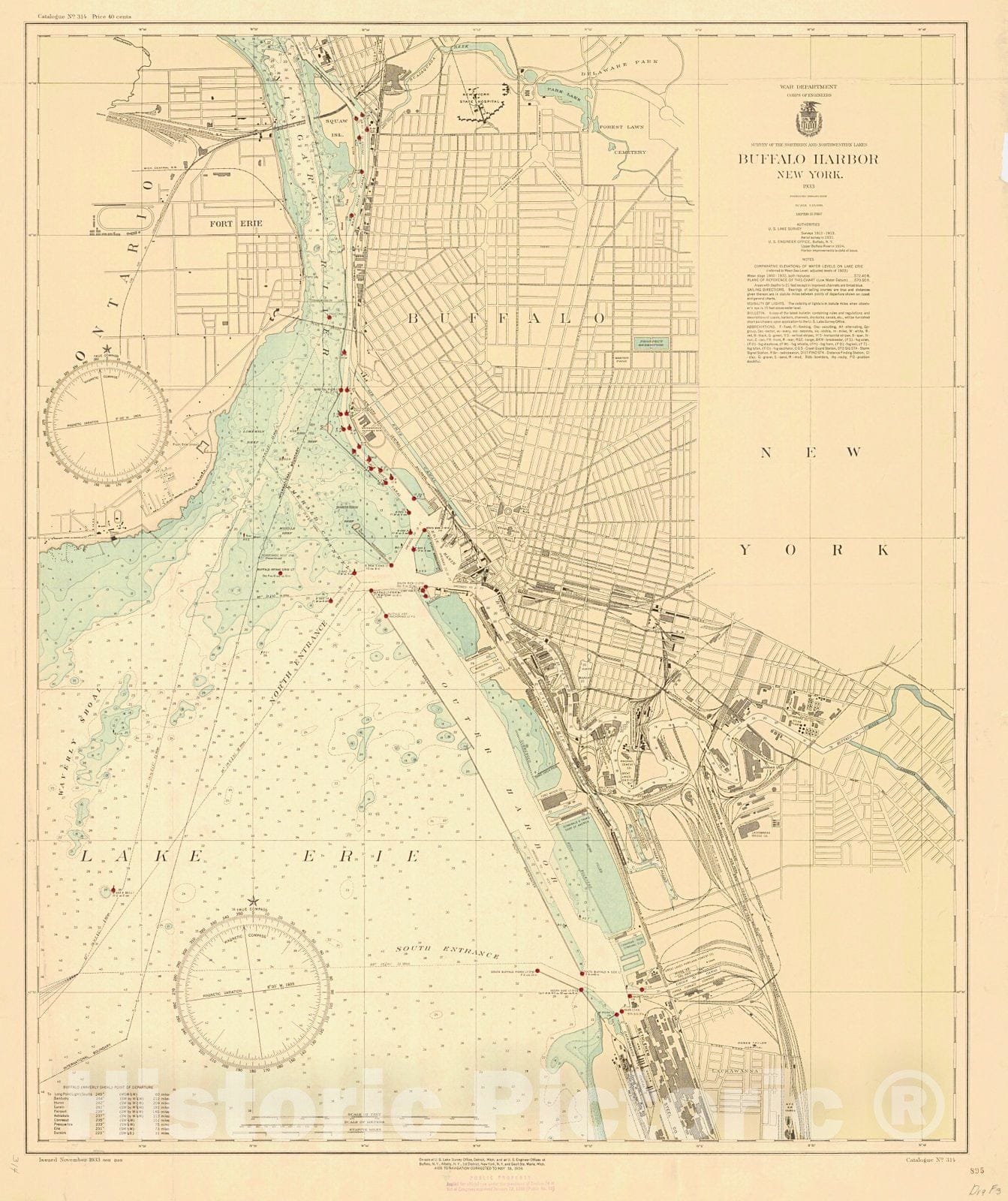 Historic Nautical Map - Buffalo Harbor, 1933 NOAA Chart - Vintage Wall Art