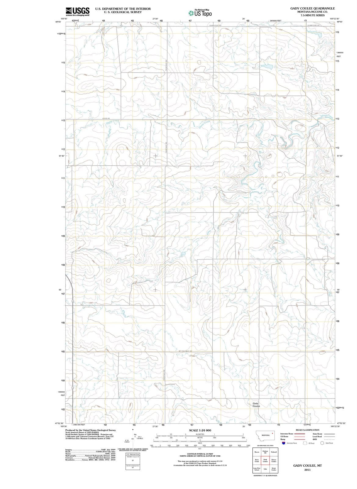 2011 Gady Coulee, MT - Montana - USGS Topographic Map
