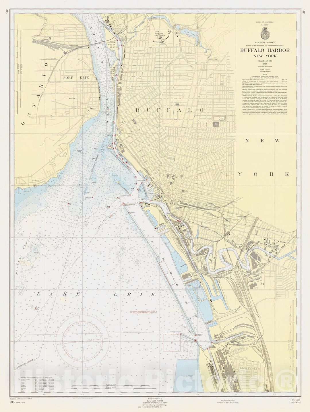 Historic Nautical Map - Buffalo Harbor, 1956 NOAA Chart - Vintage Wall Art