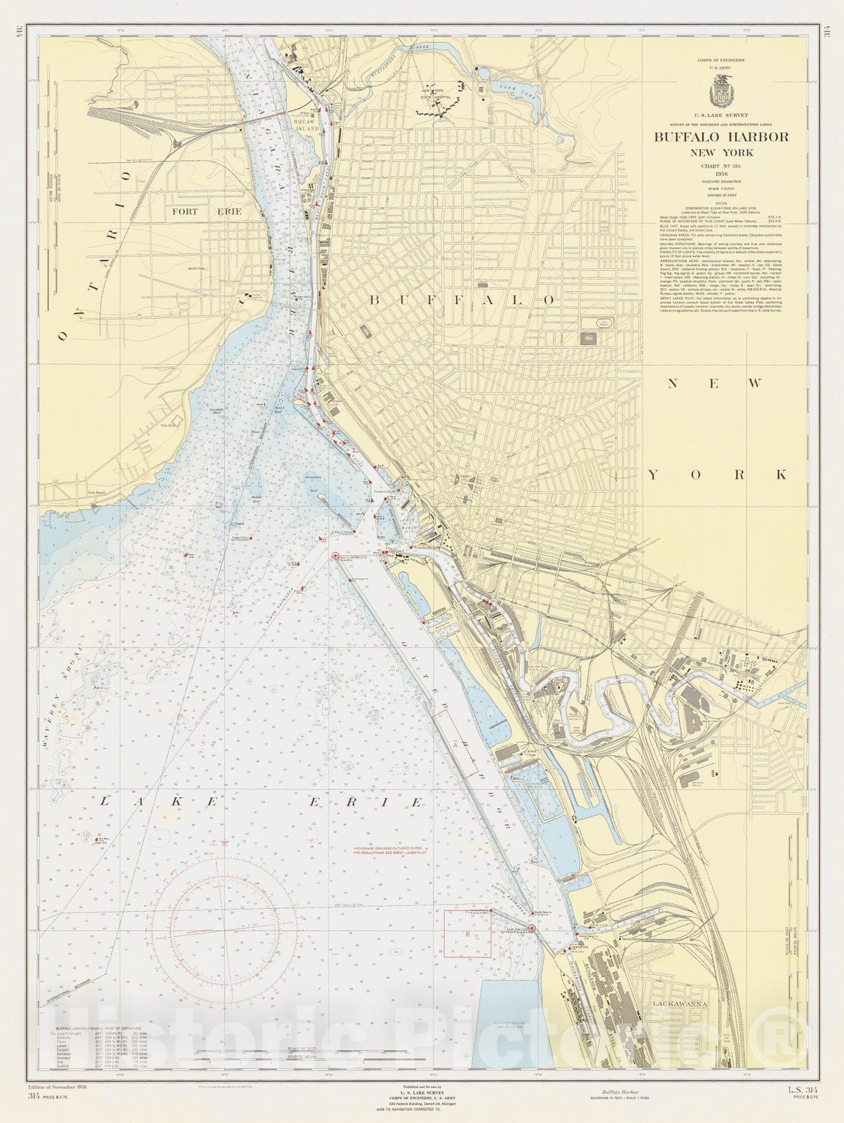 Historic Nautical Map - Buffalo Harbor, 1956 NOAA Chart - Vintage Wall Art