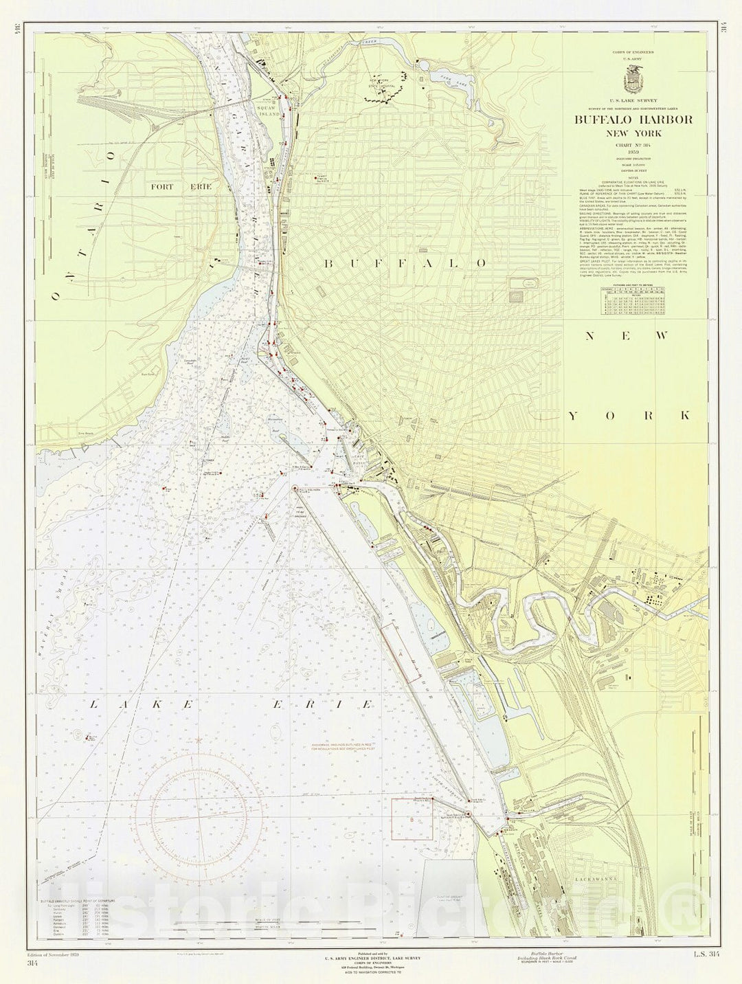 Historic Nautical Map - Buffalo Harbor Including Black Rock Canal, 1959 NOAA Chart - Vintage Wall Art