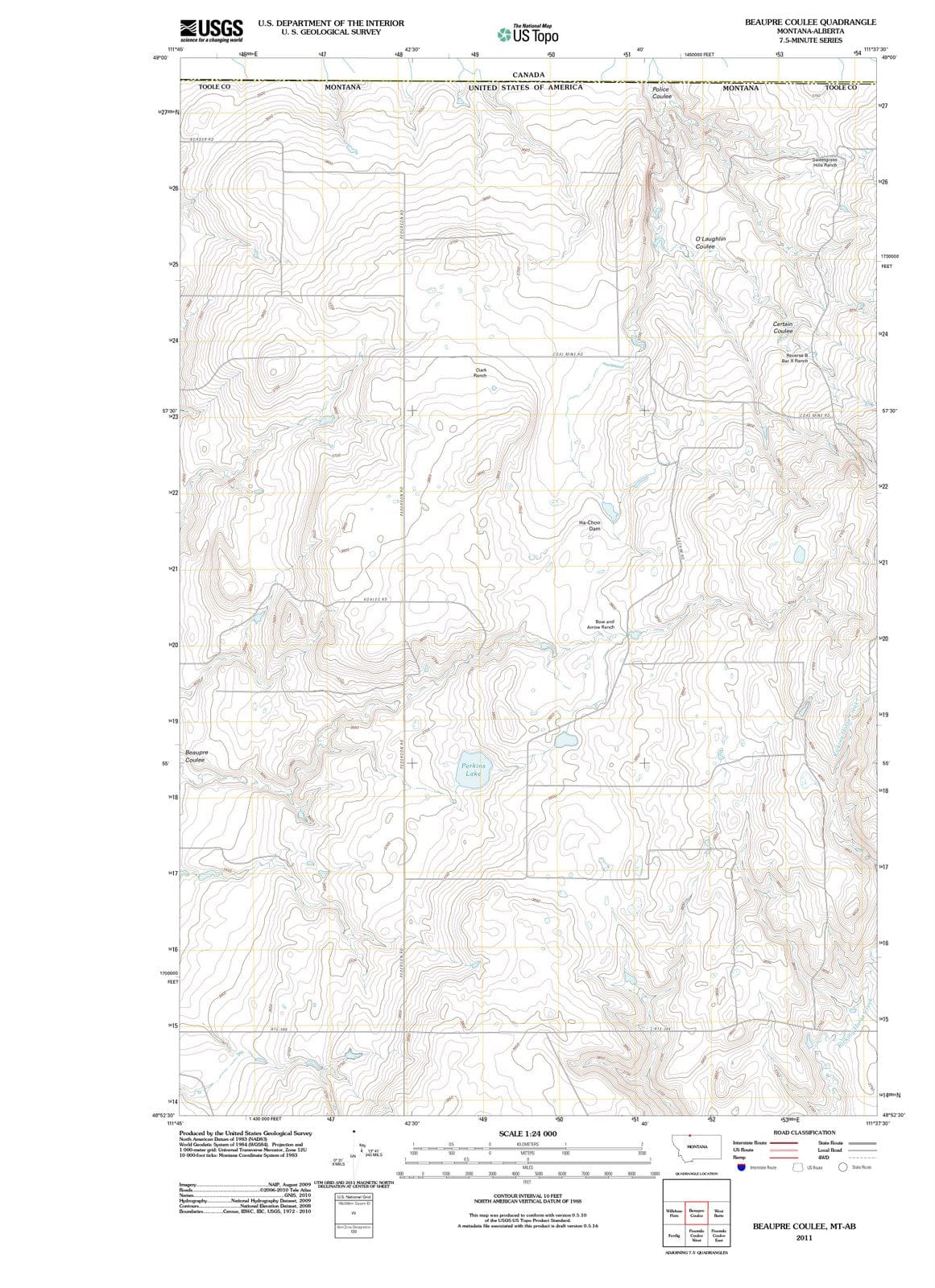 2011 Beaupre Coulee, MT - Montana - USGS Topographic Map