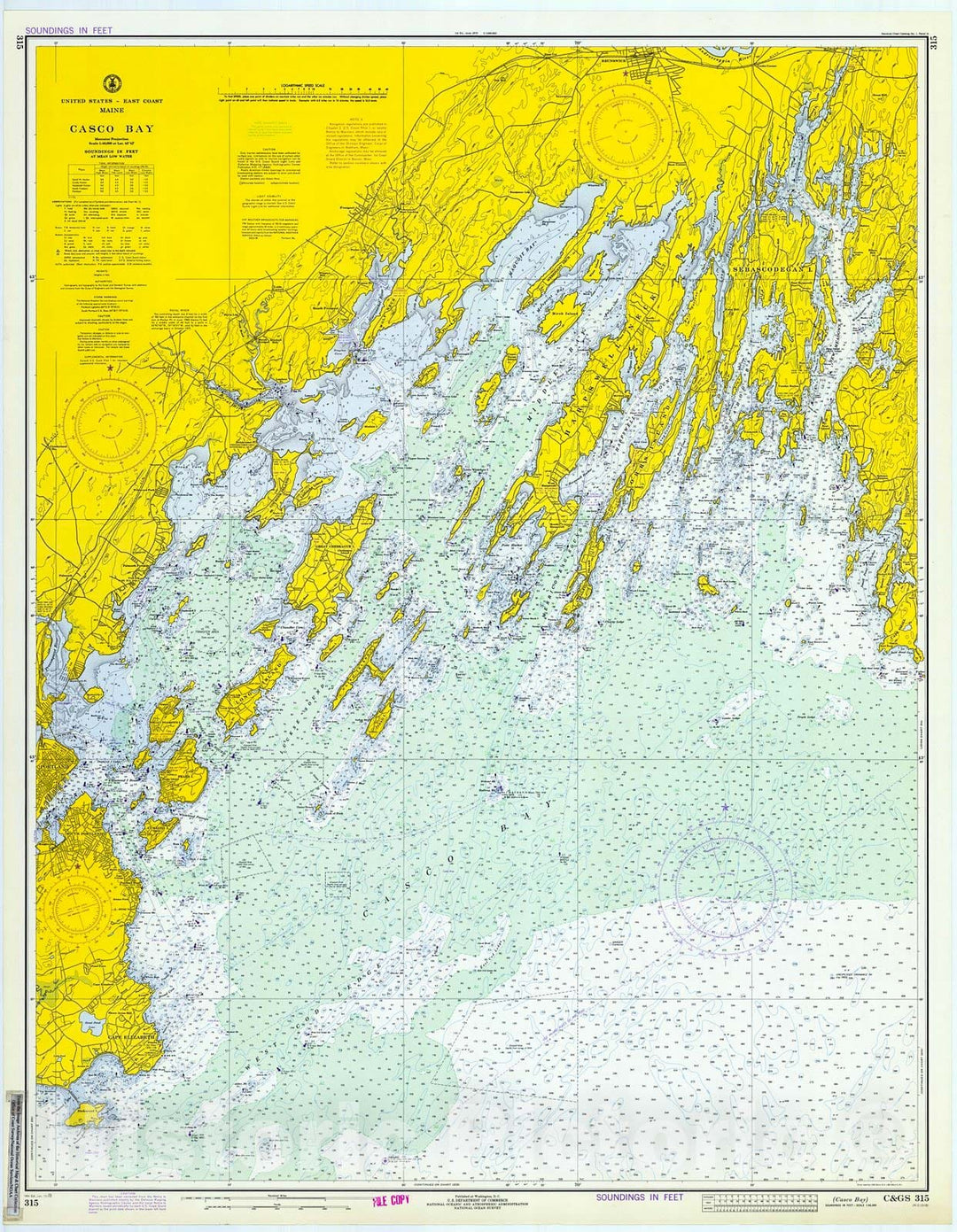 Historic Nautical Map - Casco Bay, 1973 NOAA Chart - Vintage Wall Art