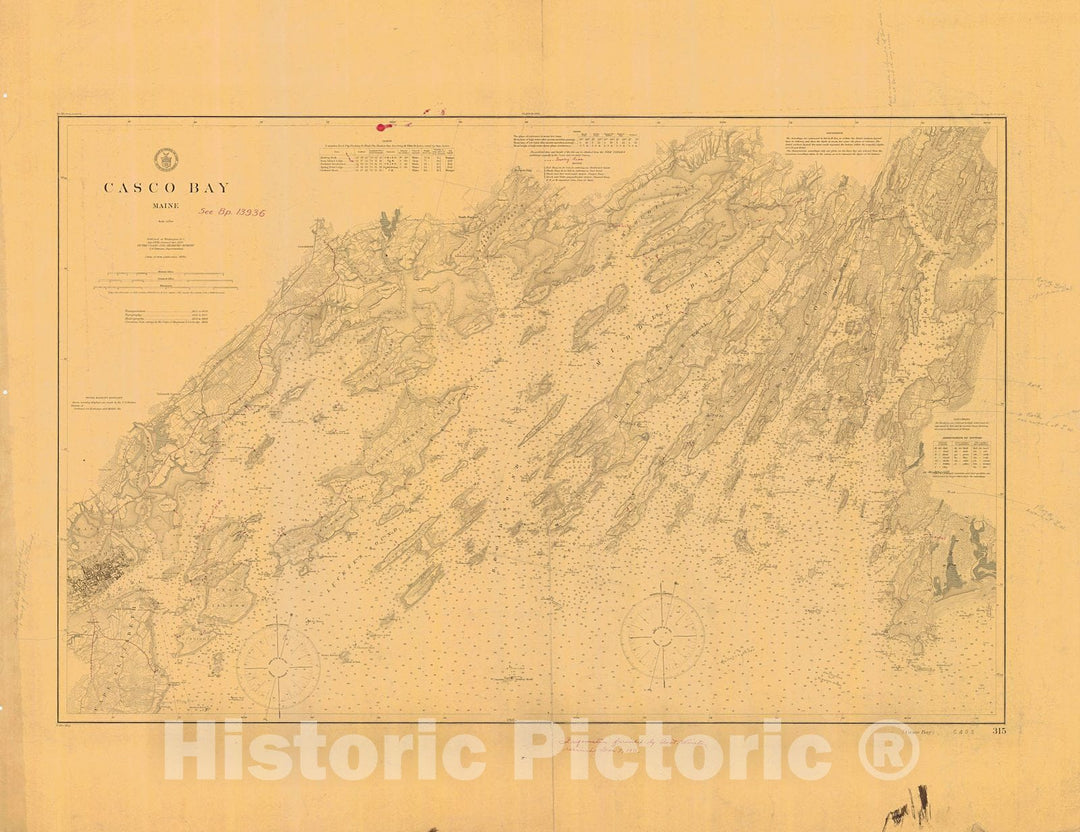 Historic Nautical Map - Casco Bay, 1896 NOAA Chart - Vintage Wall Art