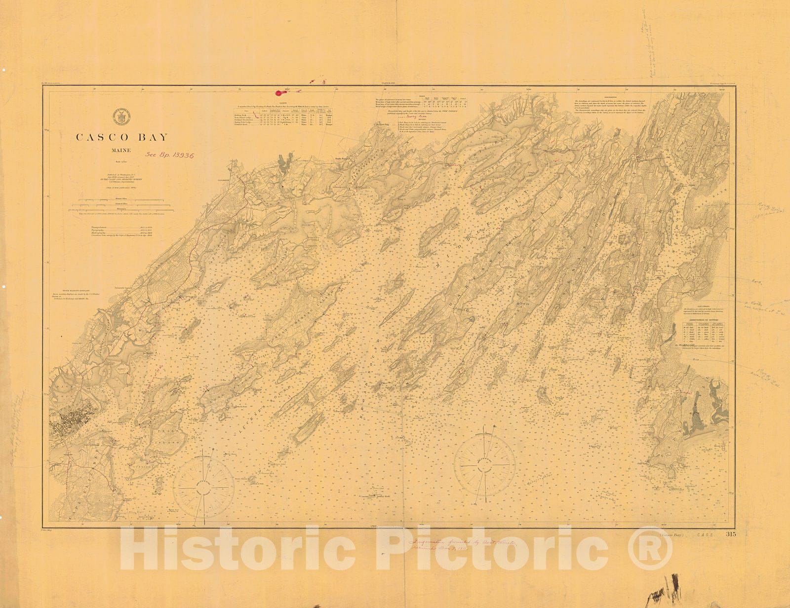Historic Nautical Map - Casco Bay, 1896 NOAA Chart - Vintage Wall Art
