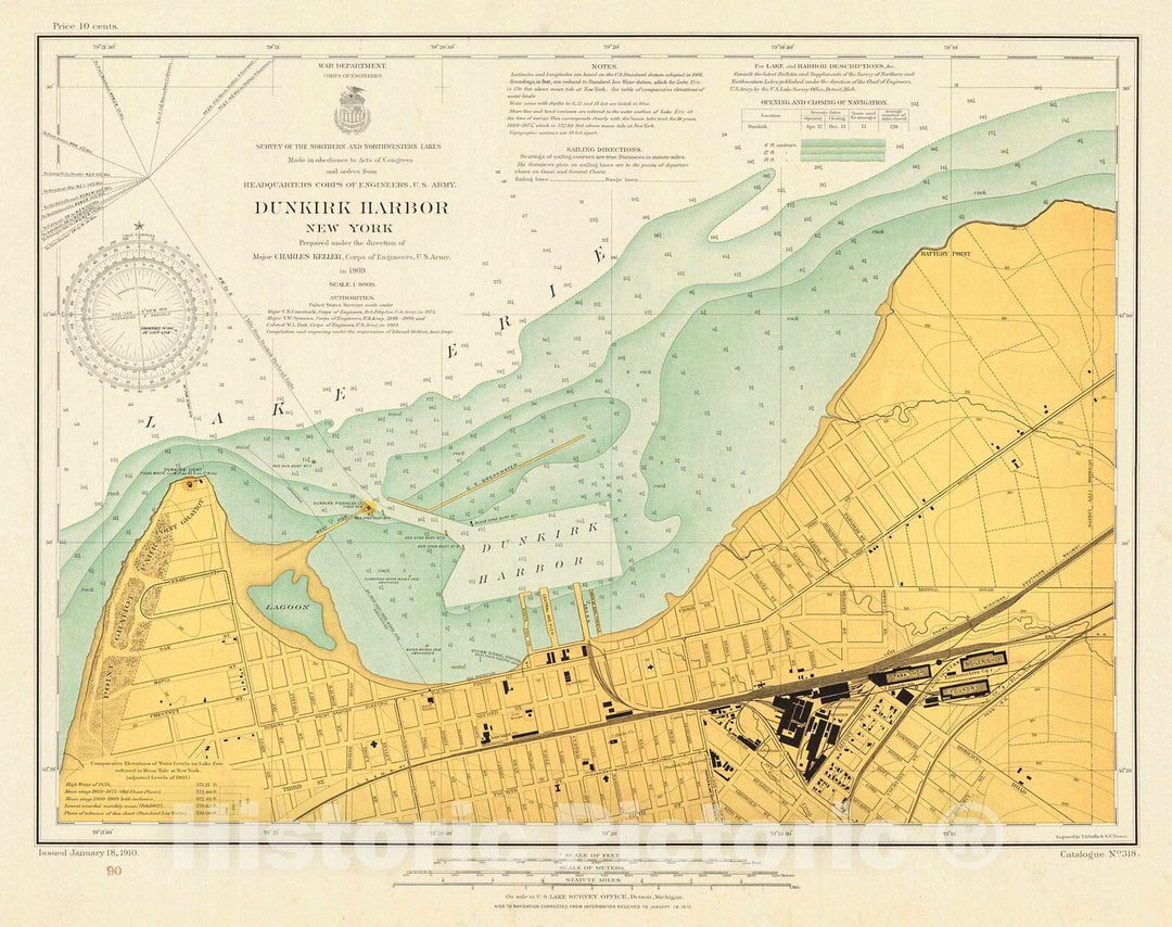 Historic Nautical Map - Dunkirk Harbor, New York, 1910 NOAA Chart - Vintage Wall Art