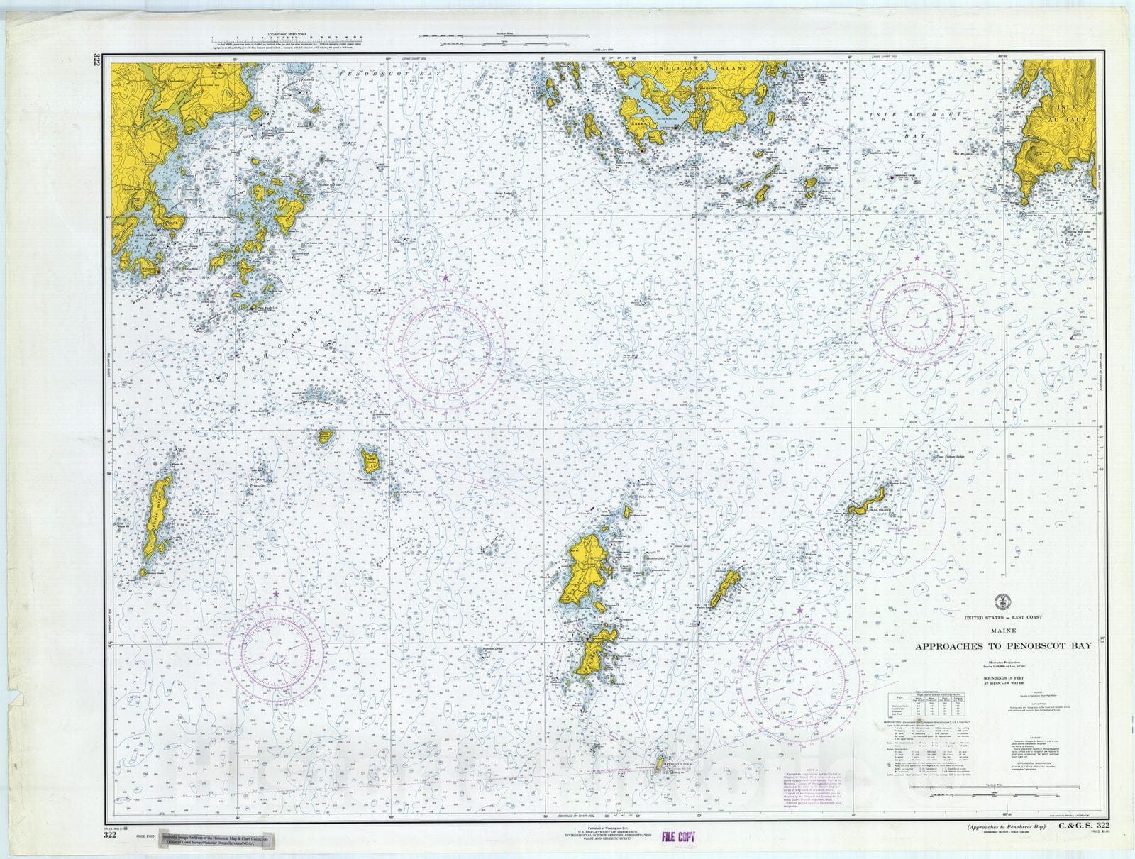 Historic Nautical Map - Approaches To Penobscot Bay, 1968 NOAA Chart - Vintage Wall Art