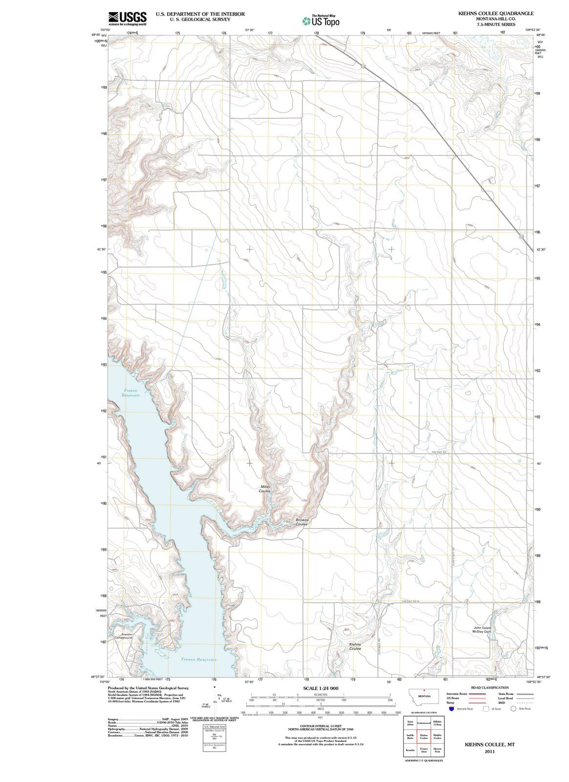 2011 Kiehns Coulee, MT - Montana - USGS Topographic Map