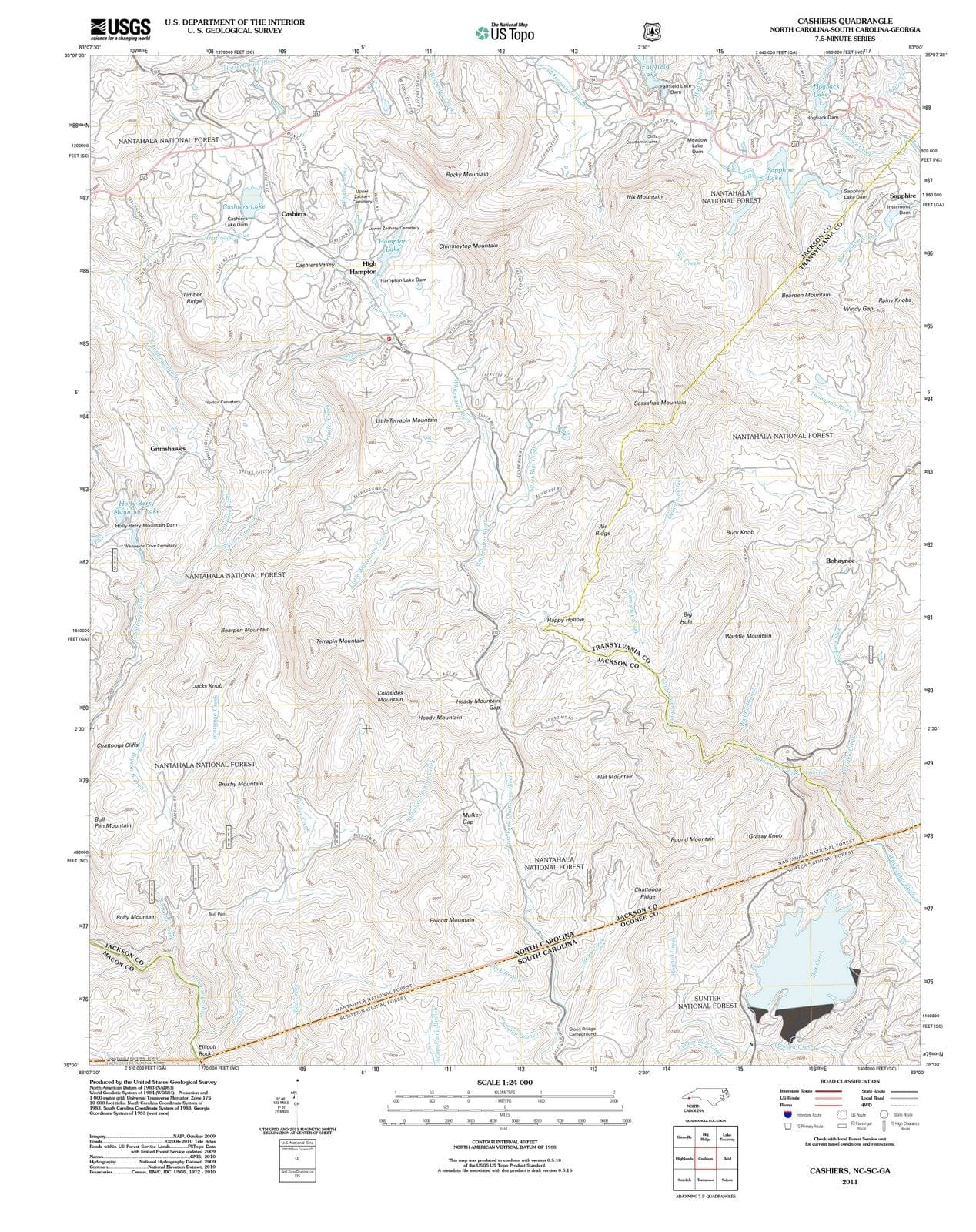2011 Cashiers, NC - North Carolina - USGS Topographic Map