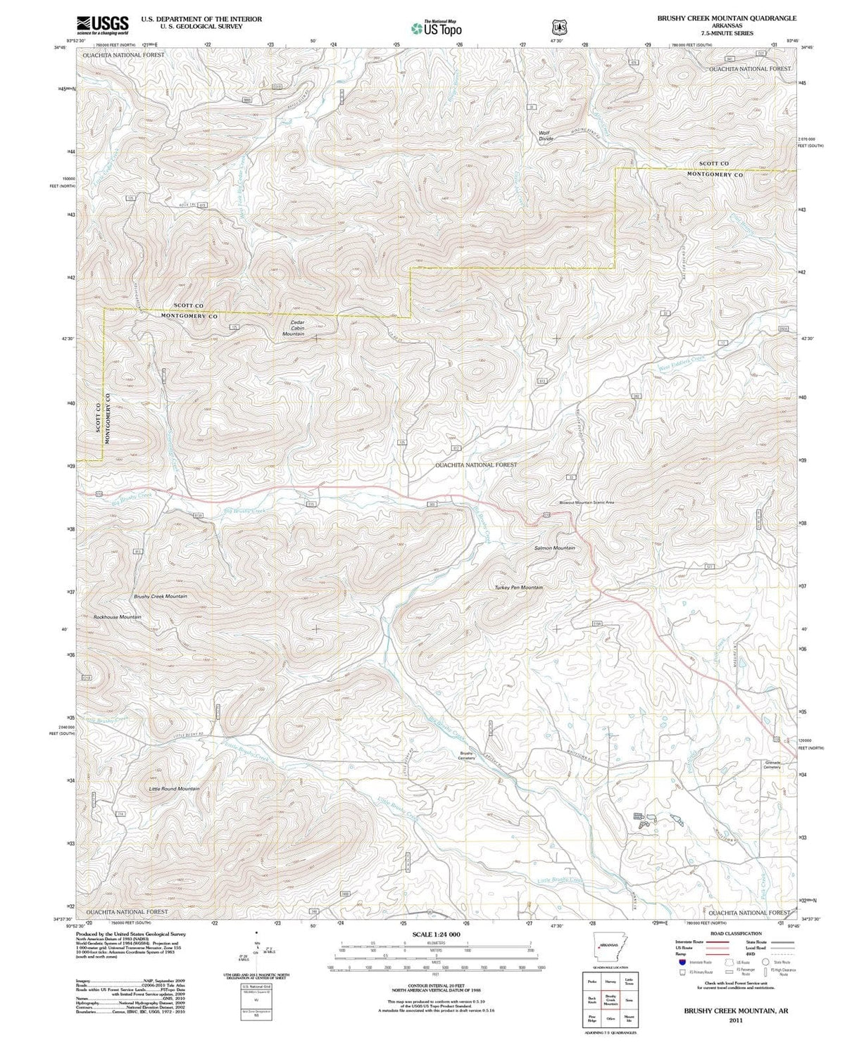 2011 Brushy Creek Mountain, AR - Arkansas - USGS Topographic Map