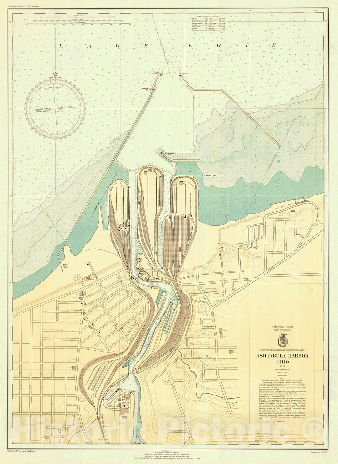 Historic Nautical Map - Ashtabula Harbor, 1943 NOAA Chart - Vintage Wall Art