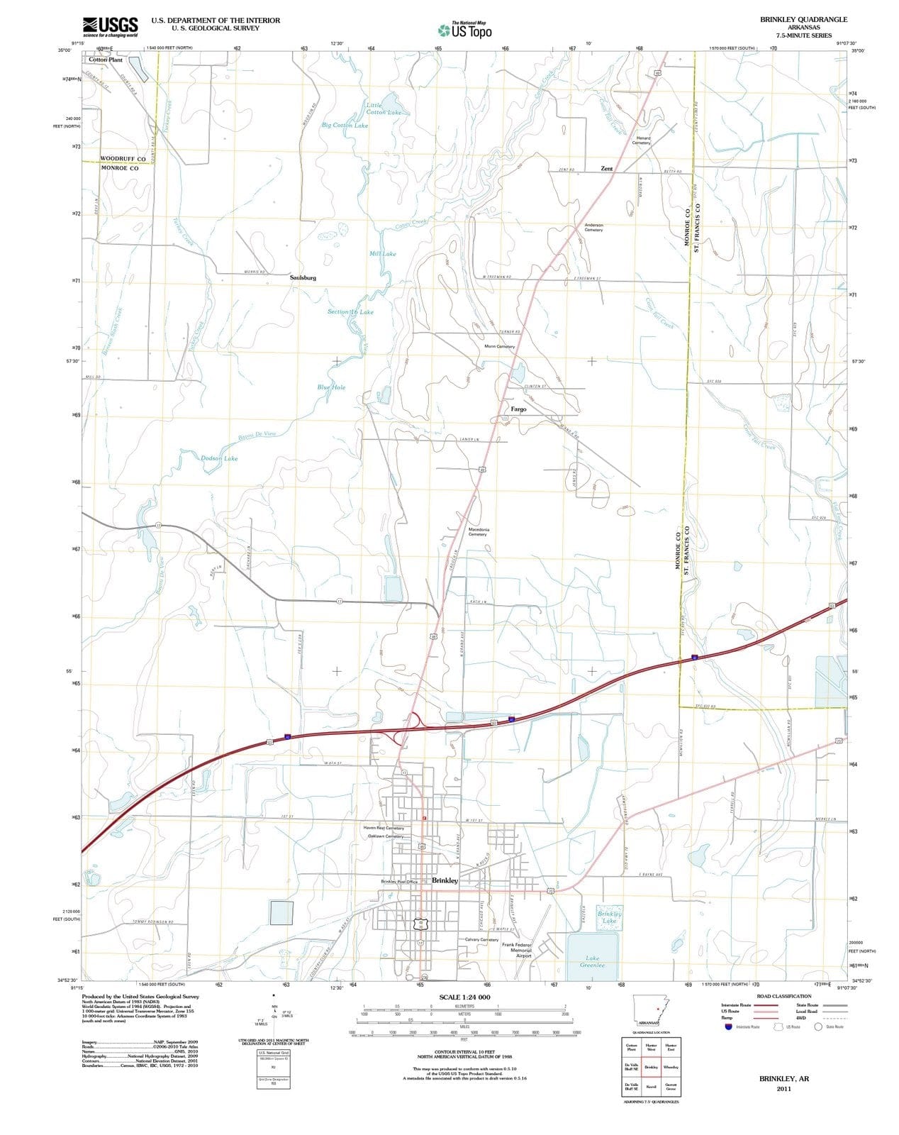 2011 Brinkley, AR - Arkansas - USGS Topographic Map
