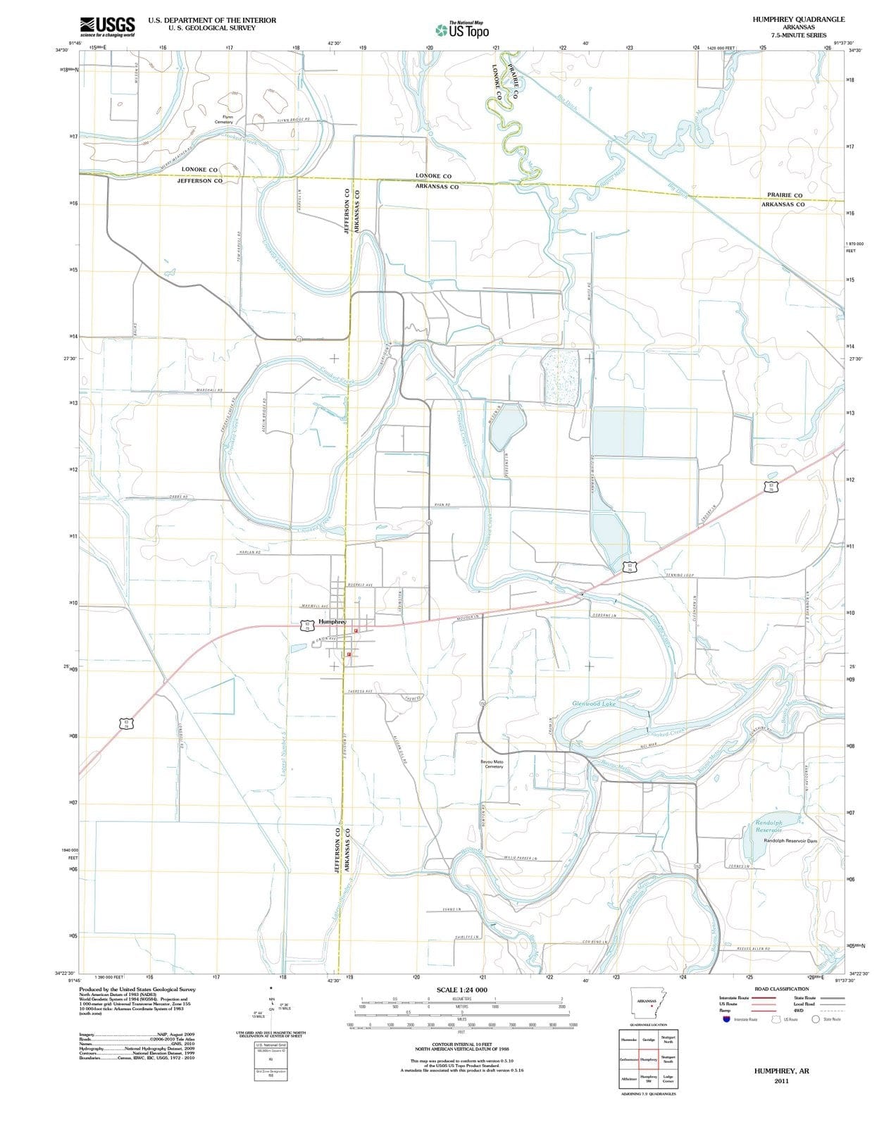 2011 Humphrey, AR - Arkansas - USGS Topographic Map