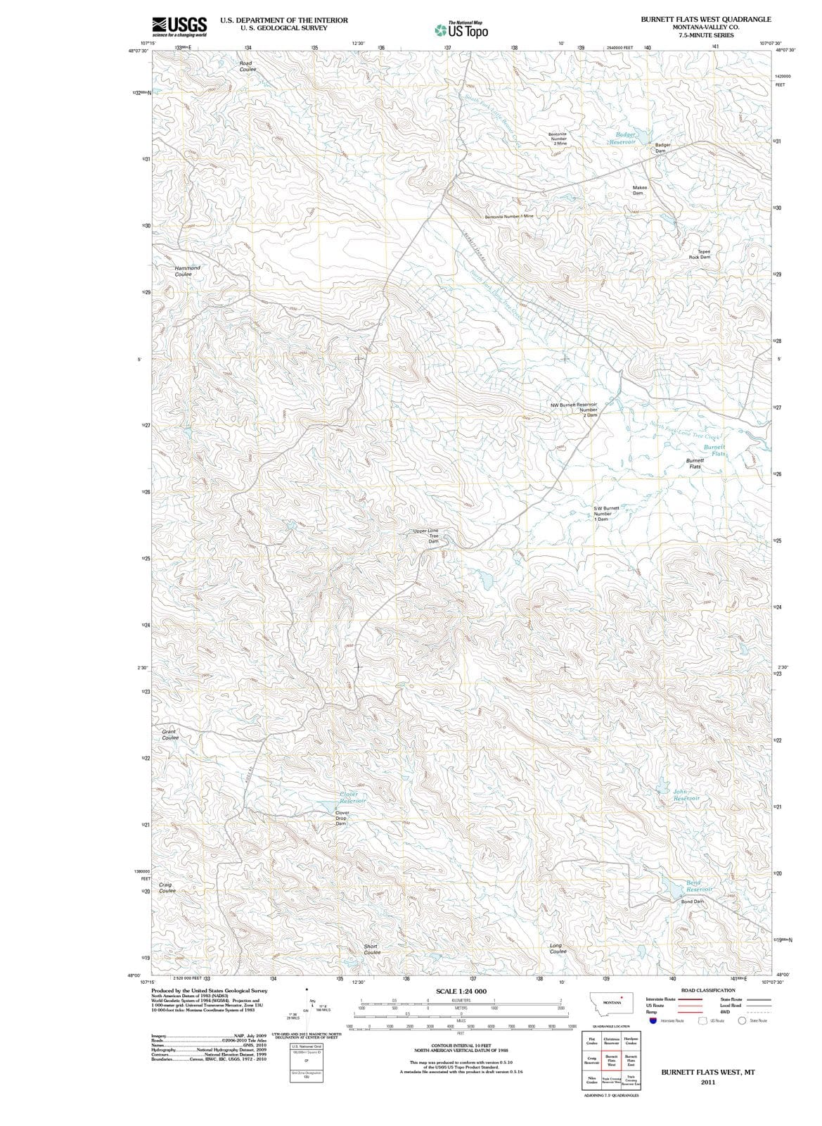 2011 Burnett Flats West, MT - Montana - USGS Topographic Map