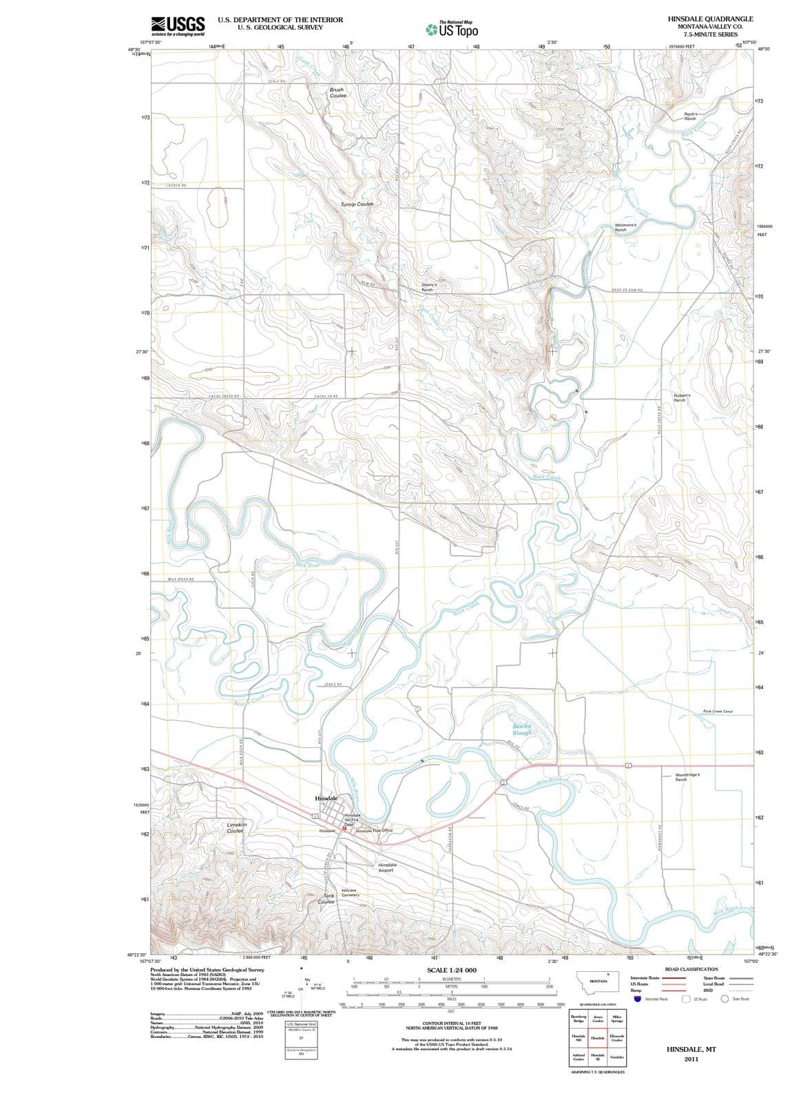 2011 Hinsdale, MT - Montana - USGS Topographic Map