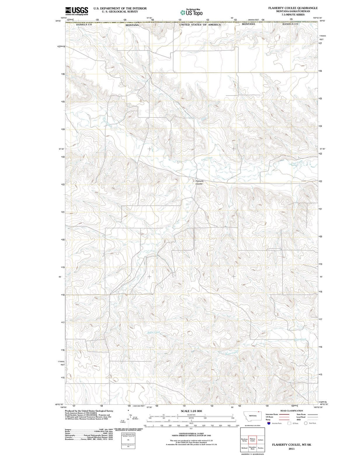 2011 Flaherty Coulee, MT - Montana - USGS Topographic Map