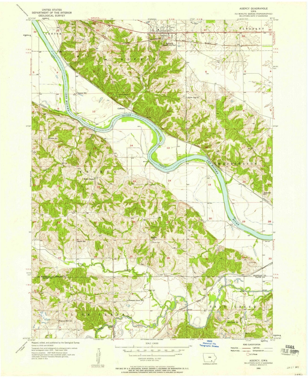 1956 Agency, IA - Iowa - USGS Topographic Map