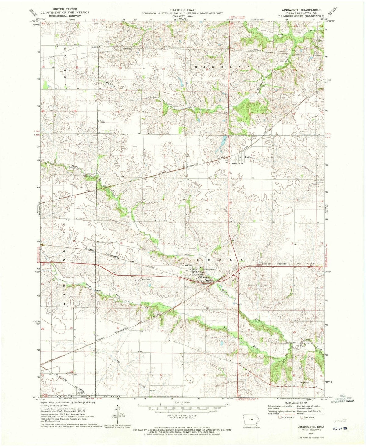 1970 Ainsworth, IA - Iowa - USGS Topographic Map