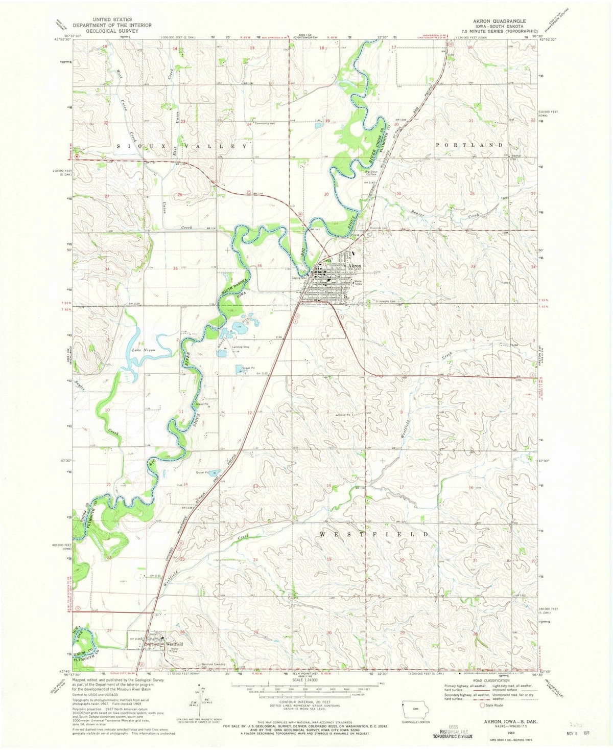 1969 Akron, IA - Iowa - USGS Topographic Map