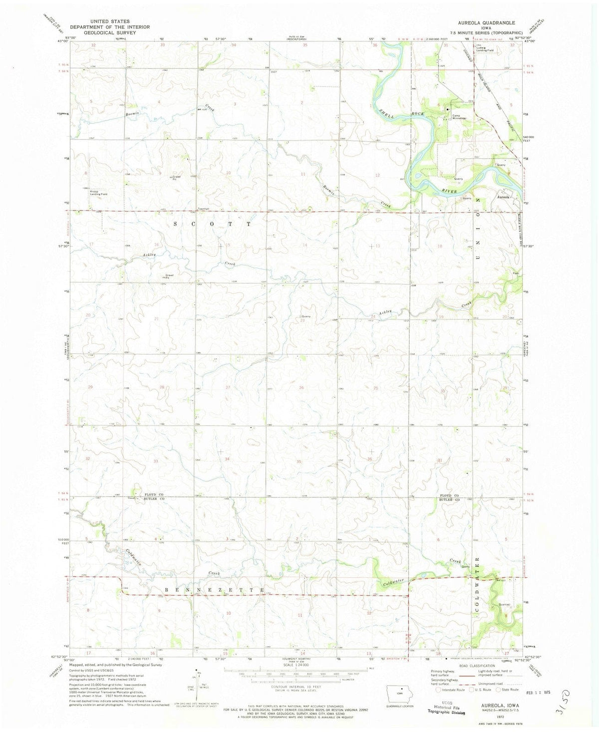 1972 Aureola, IA - Iowa - USGS Topographic Map
